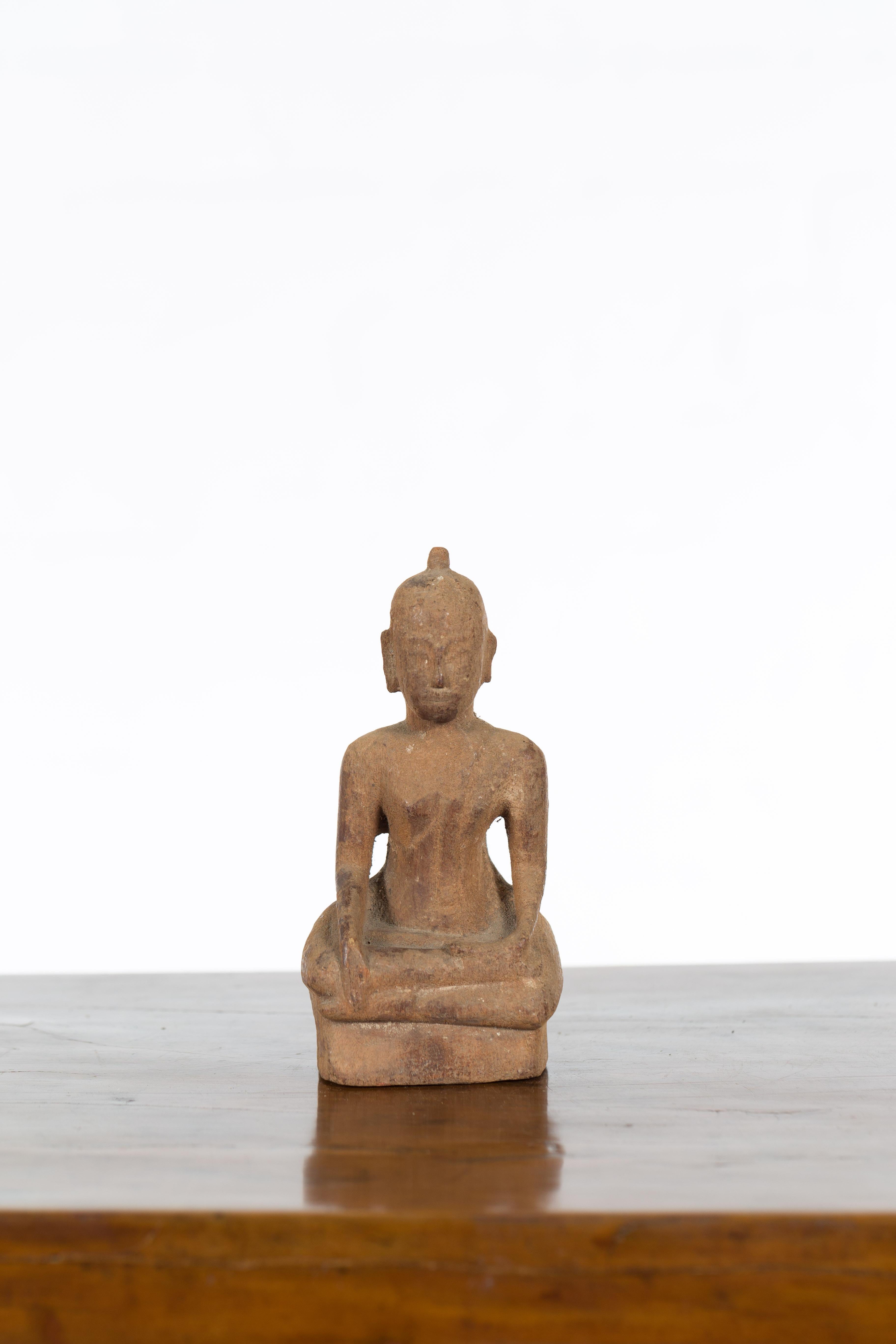 Petite Wooden Thai Ayutthaya Period Buddha Sculpture with Bhumisparsha Mudra 1