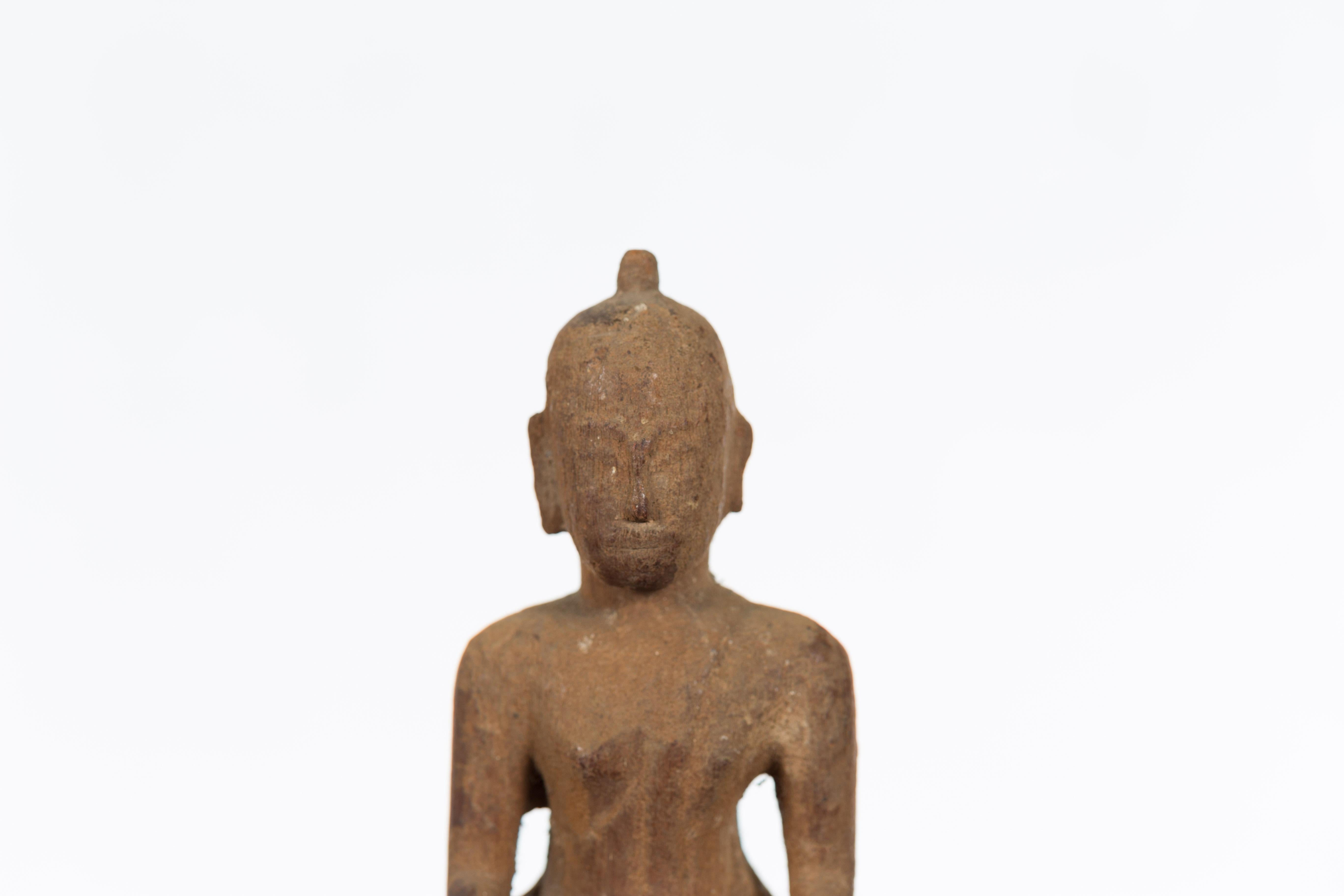 Petite Wooden Thai Ayutthaya Period Buddha Sculpture with Bhumisparsha Mudra 2