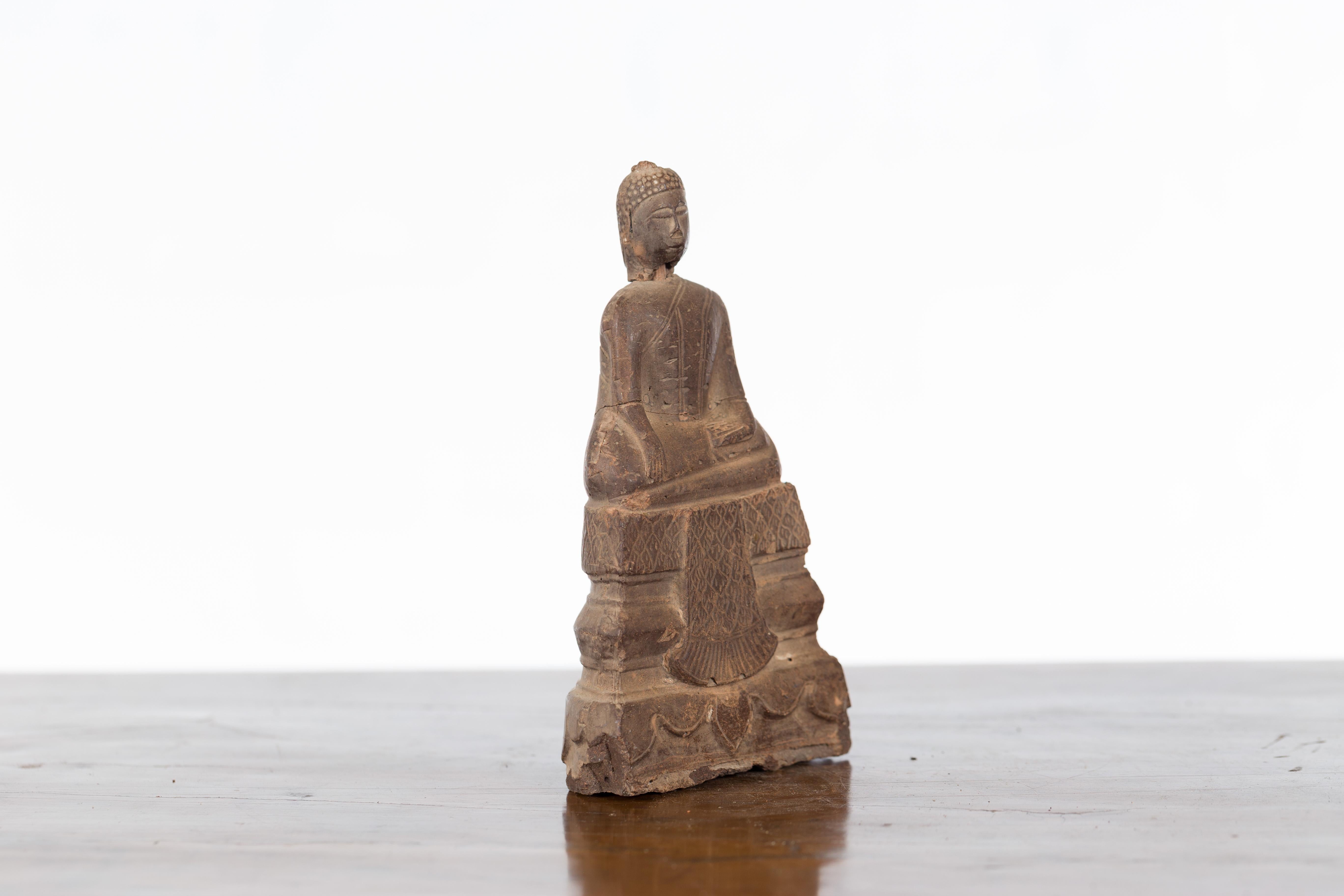 Petite Wooden Thai Ayutthaya Period Buddha Sculpture with Bhumisparsha Mudra 2