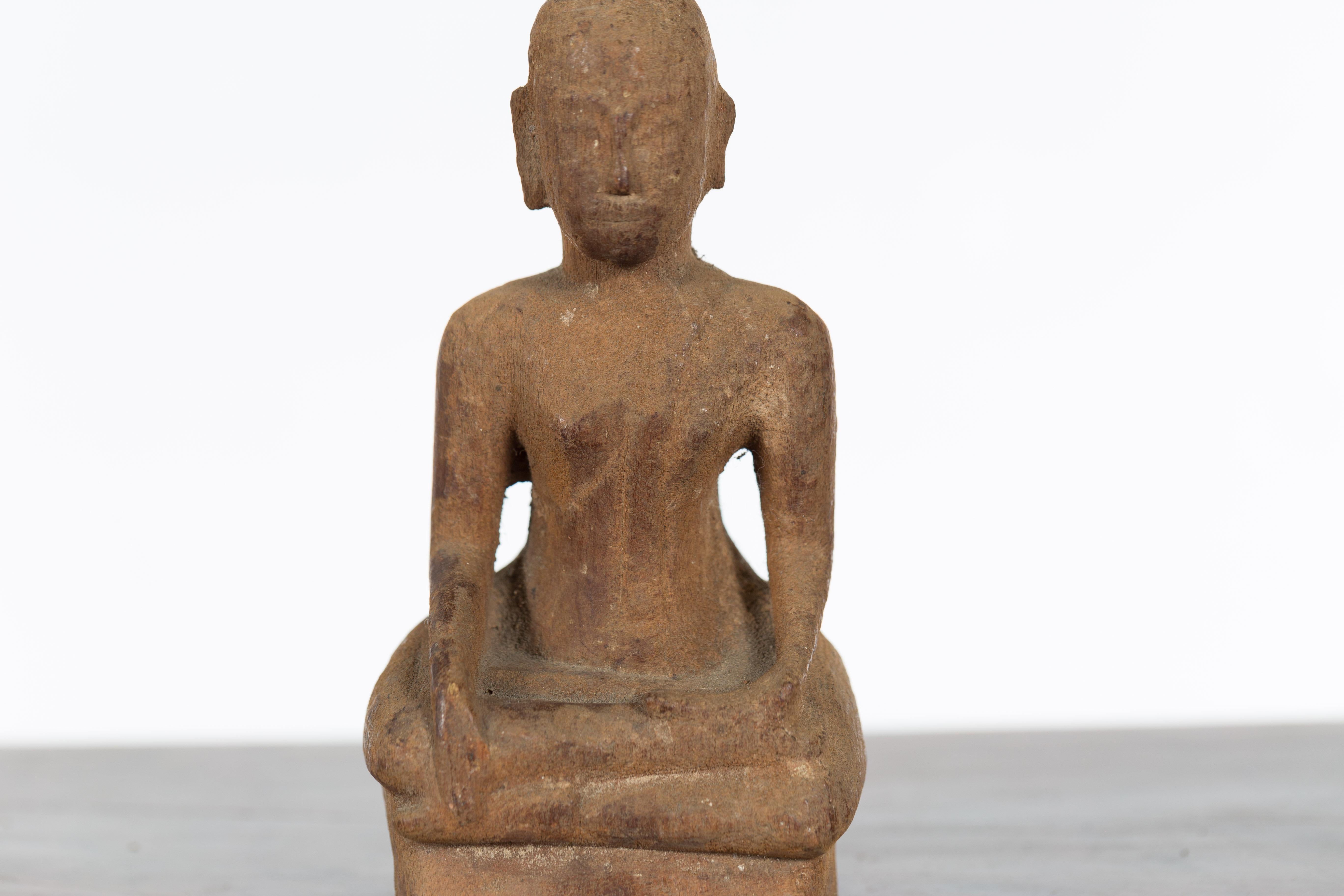 Petite Wooden Thai Ayutthaya Period Buddha Sculpture with Bhumisparsha Mudra 3