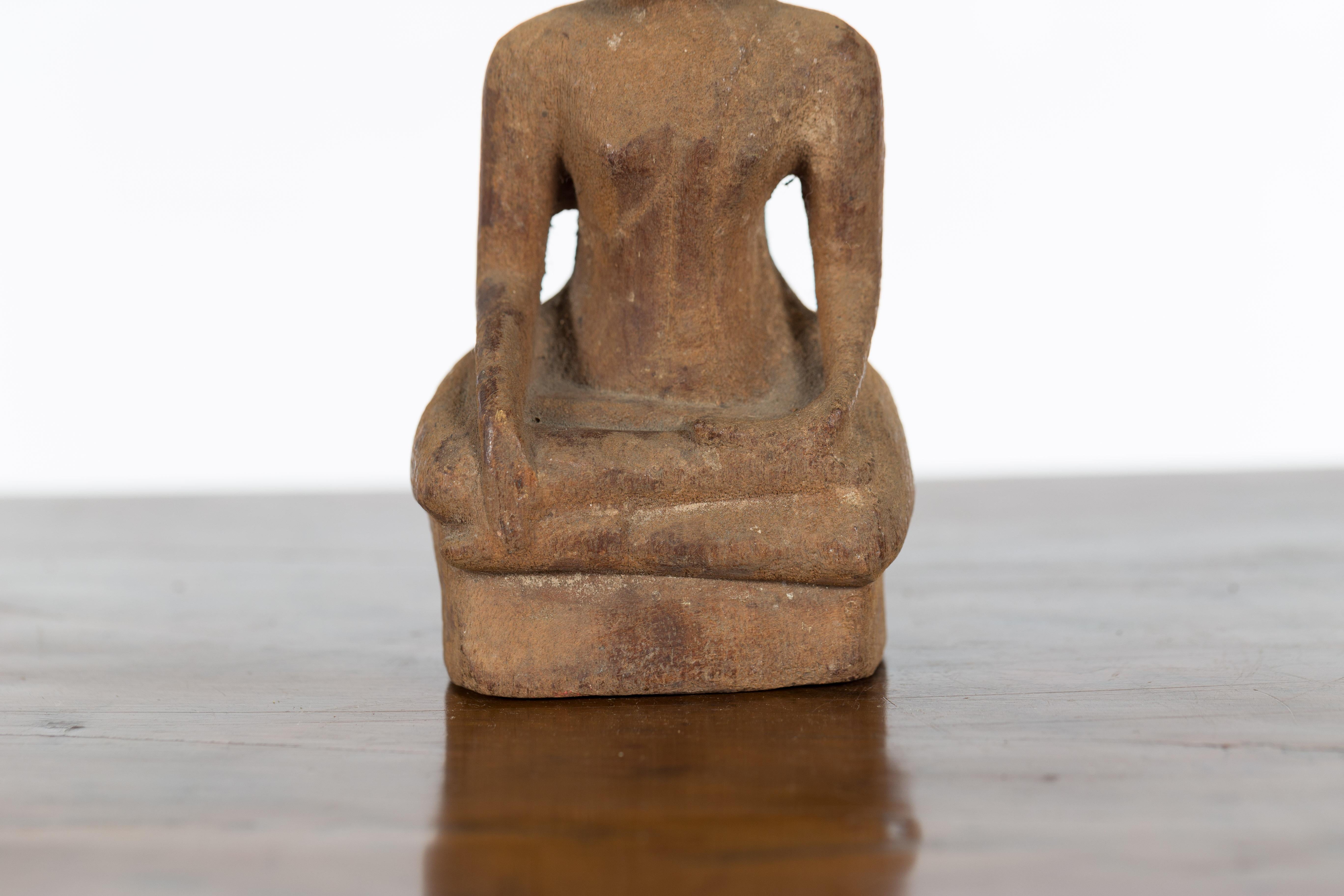 Petite Wooden Thai Ayutthaya Period Buddha Sculpture with Bhumisparsha Mudra 4