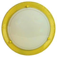 Petite Yellow Flush Mount Ceiling Light, Vintage Italy 1980s