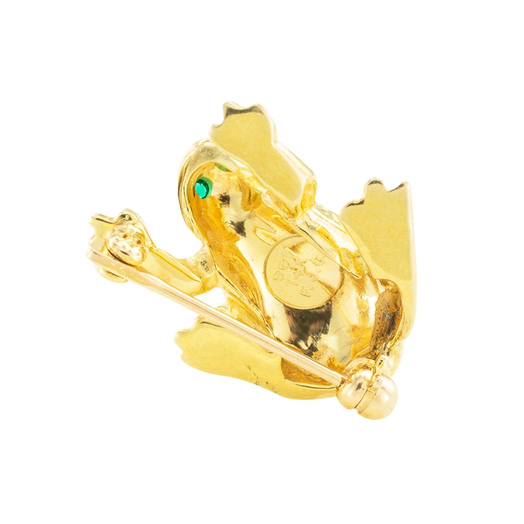Women's or Men's Petite Yellow Gold Frog Brooch