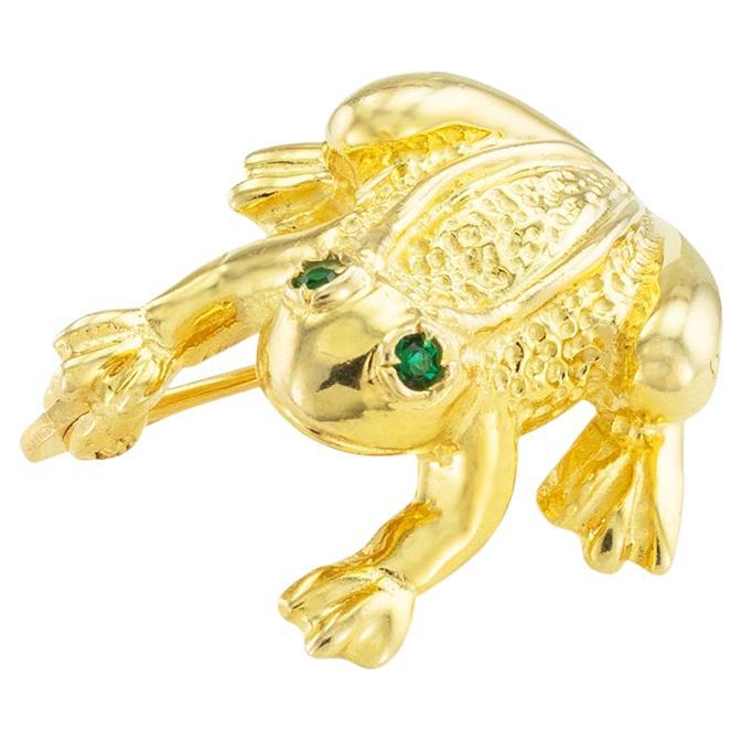 Petite Yellow Gold Frog Brooch For Sale at 1stDibs