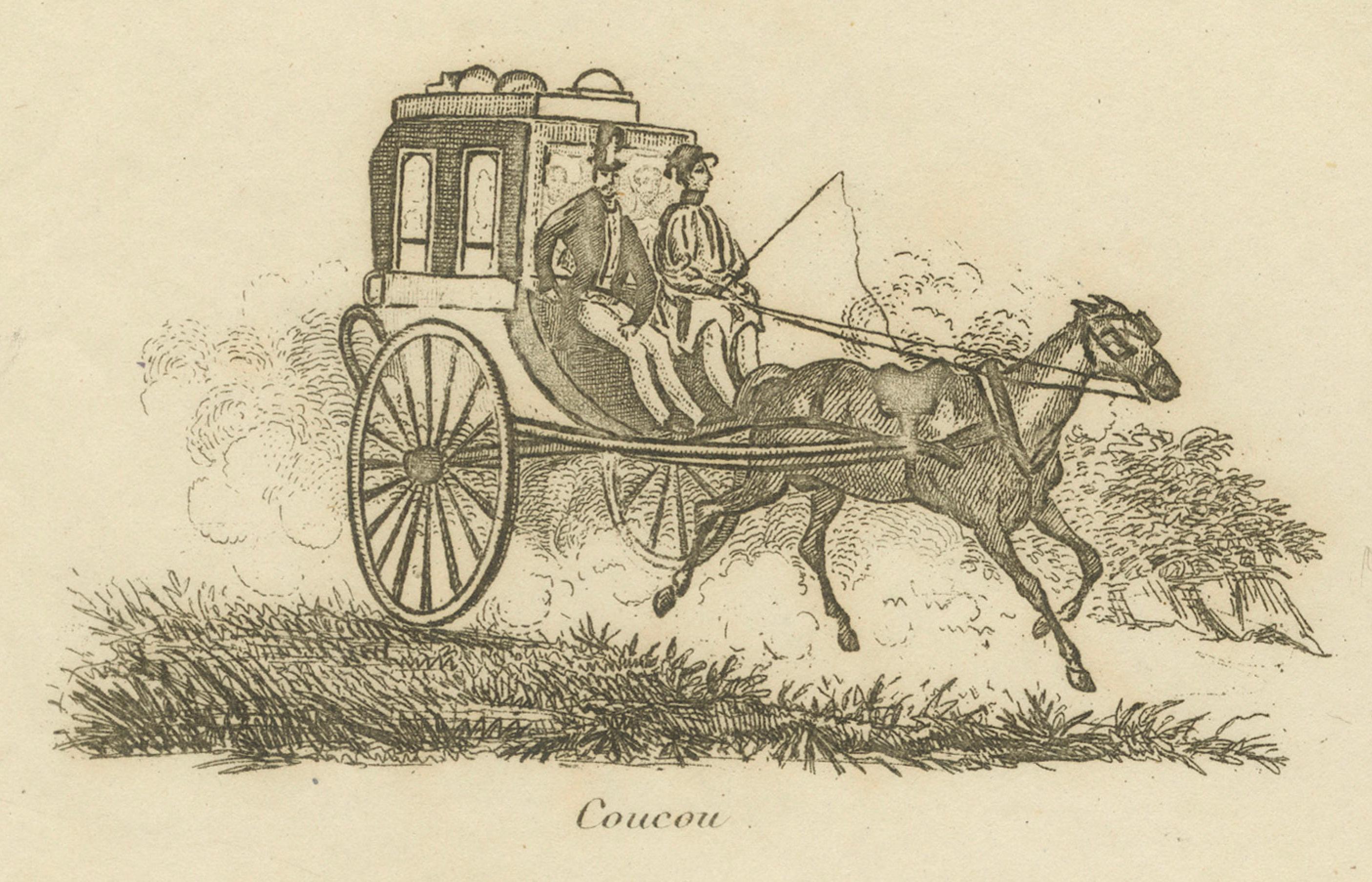 Francese Petites Voitures Divers - Stampa antica di tipi di carrozze, Parigi, 1820 ca. in vendita