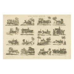 Petites Voitures Divers - Gravure ancienne de type carrosse, Paris c.1820