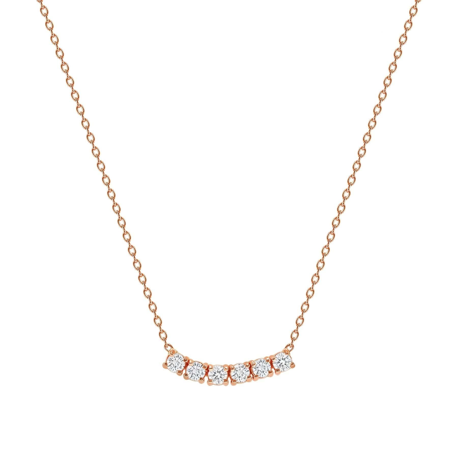 Modern Petite Diamond Six Stone Curved Necklace For Sale