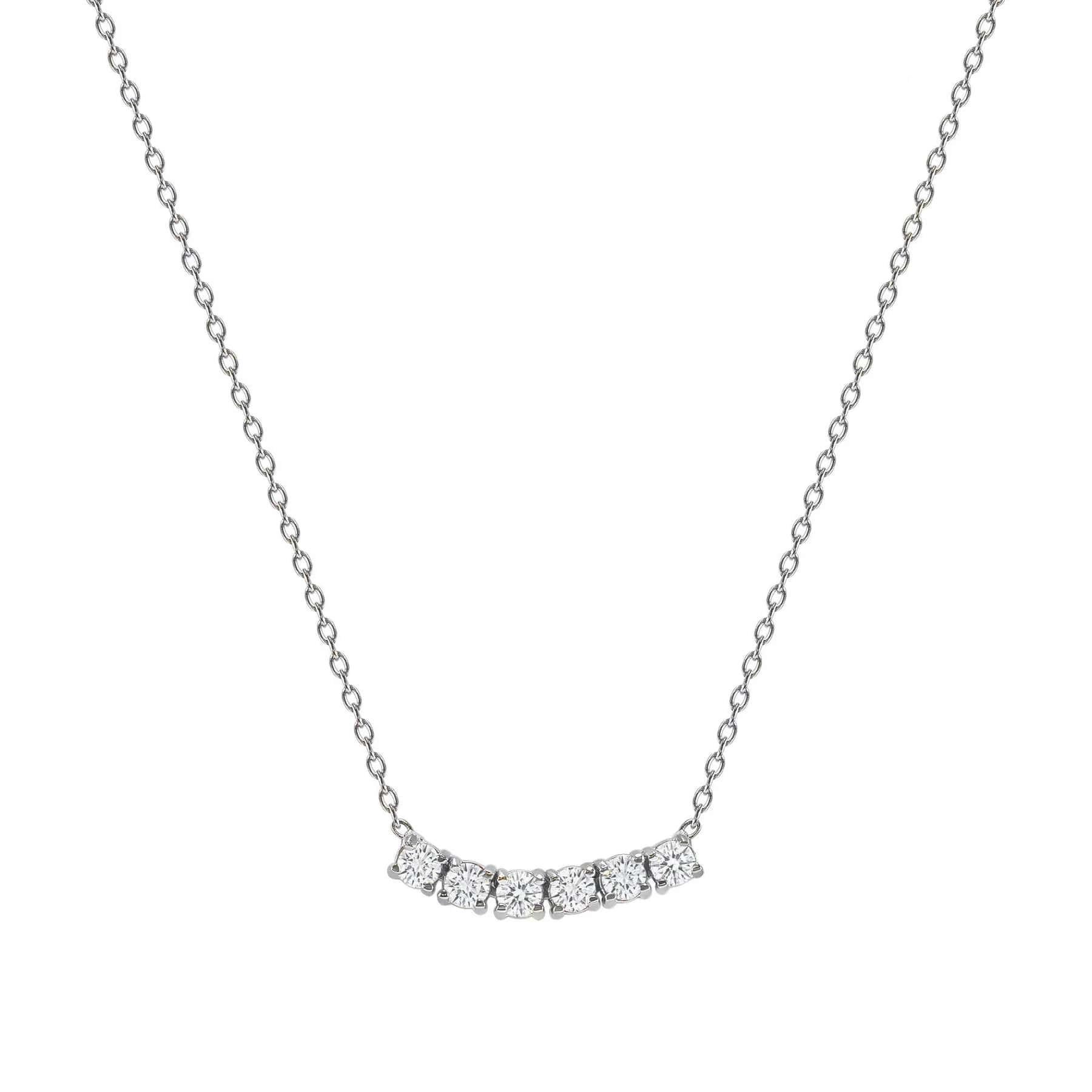 Petite Diamond Six Stone Curved Necklace In New Condition For Sale In Los Angeles, CA