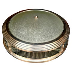 Petitot, Art Deco Ceiling Lamp, Nickelled Bronze, Etched Glass Bowl, Glass Rods