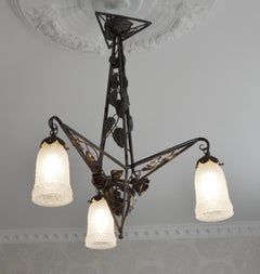 Petitot Art Deco Wrought-Iron Chandelier, 1920