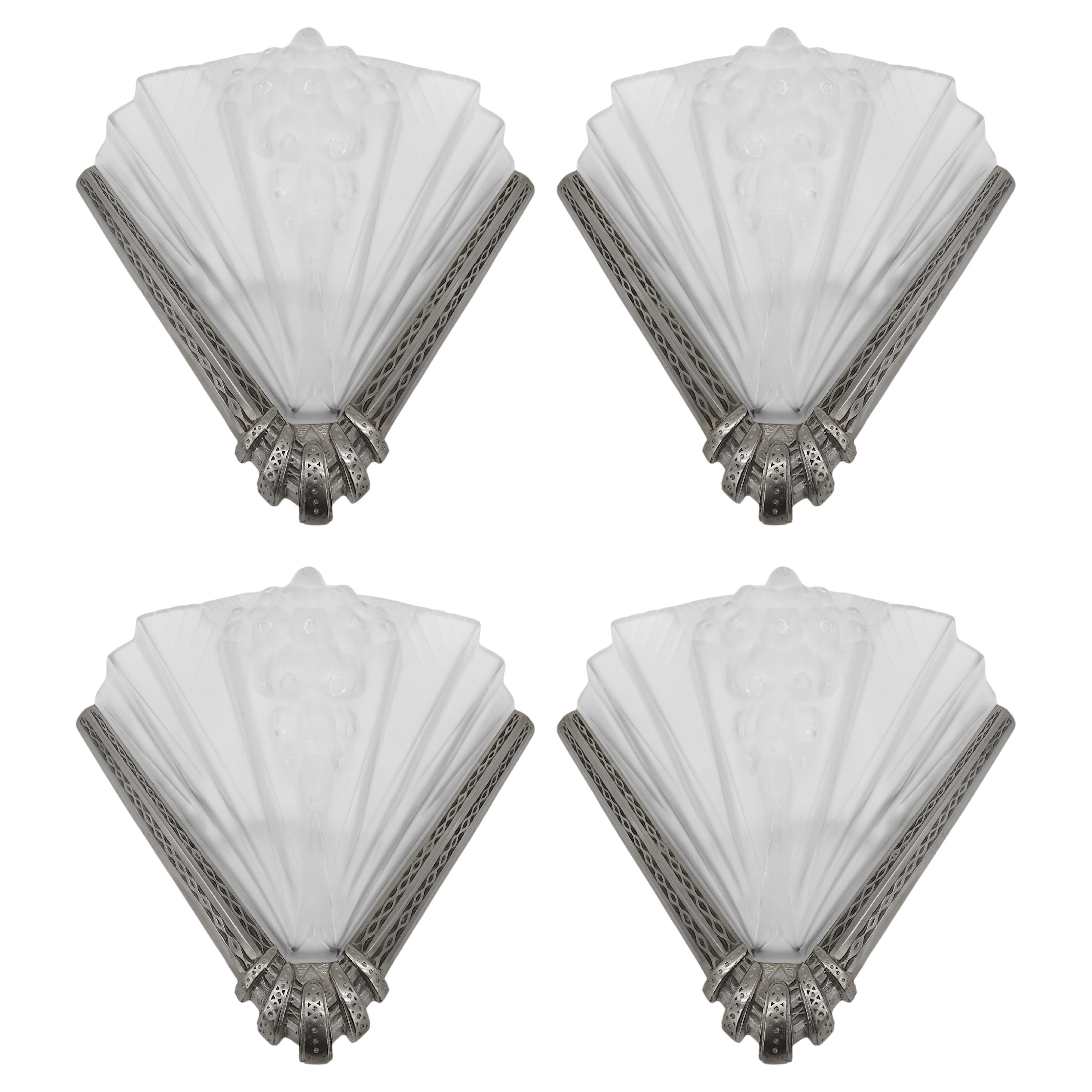 Petitot French Art Deco 4 Wall Sconces Set, 1920