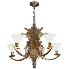 Petitot French Art Deco Bronze God Pan Chandelier, 1930