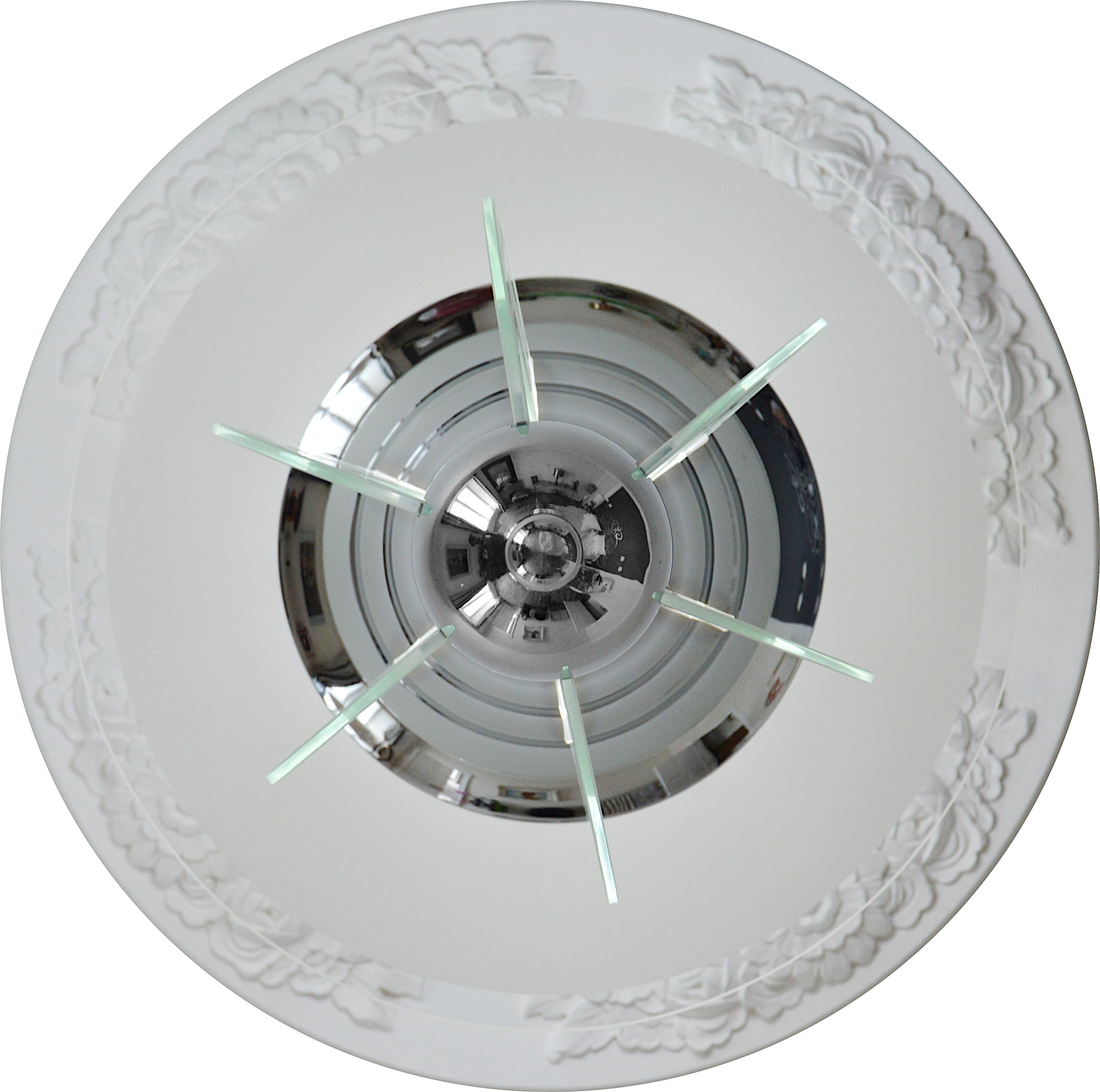 Glass Petitot French Art Deco Modernist Chandelier, 1920 For Sale