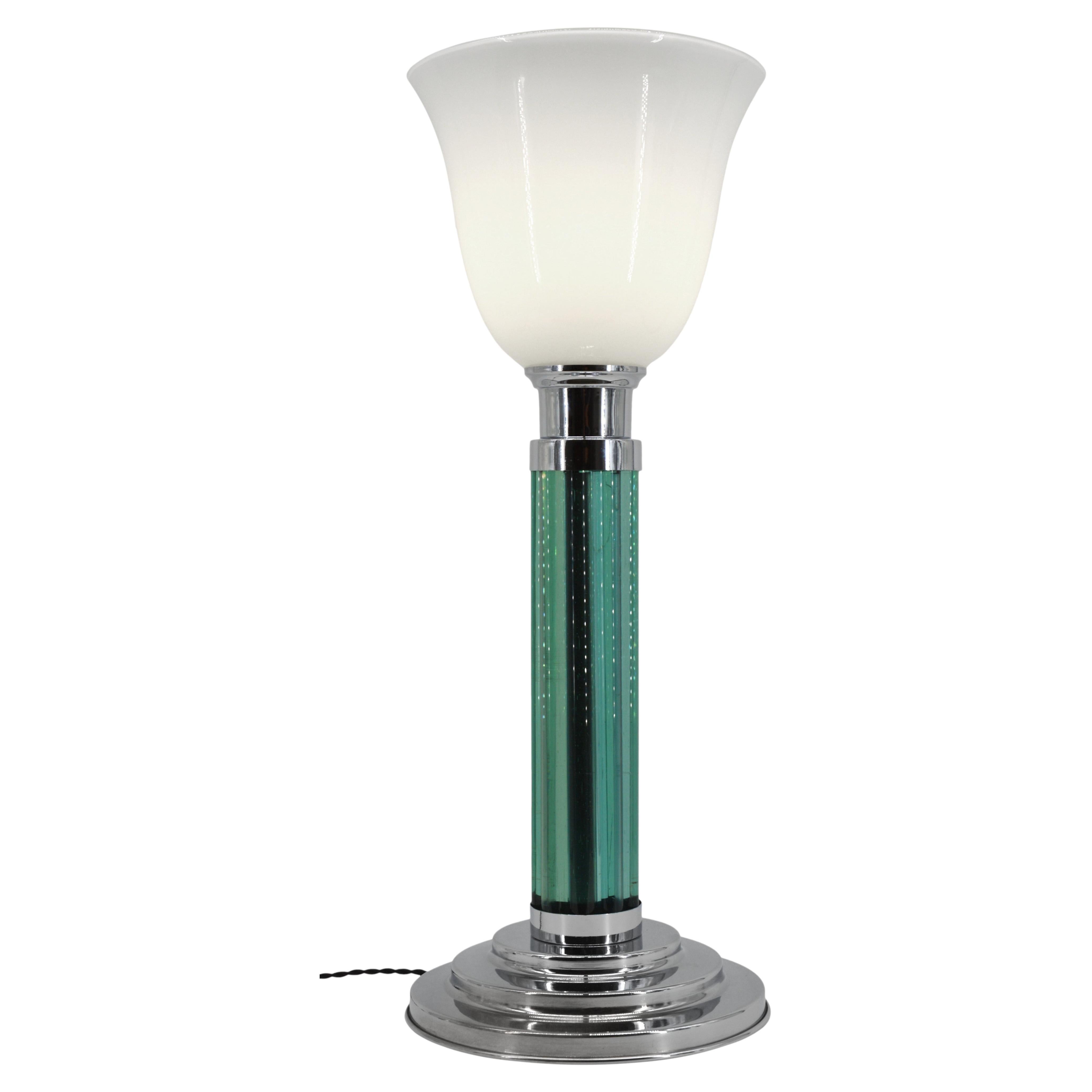 PETITOT Large French Art Deco Modernist Rod Table Lamp, 1930, Possibly a Pair