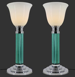 PETITOT Pair of Large French Art Deco Modernist Rod Table Lamps, 1920