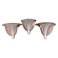 Petitot Style Art Deco Glass 
Chrome Sconces, 3
