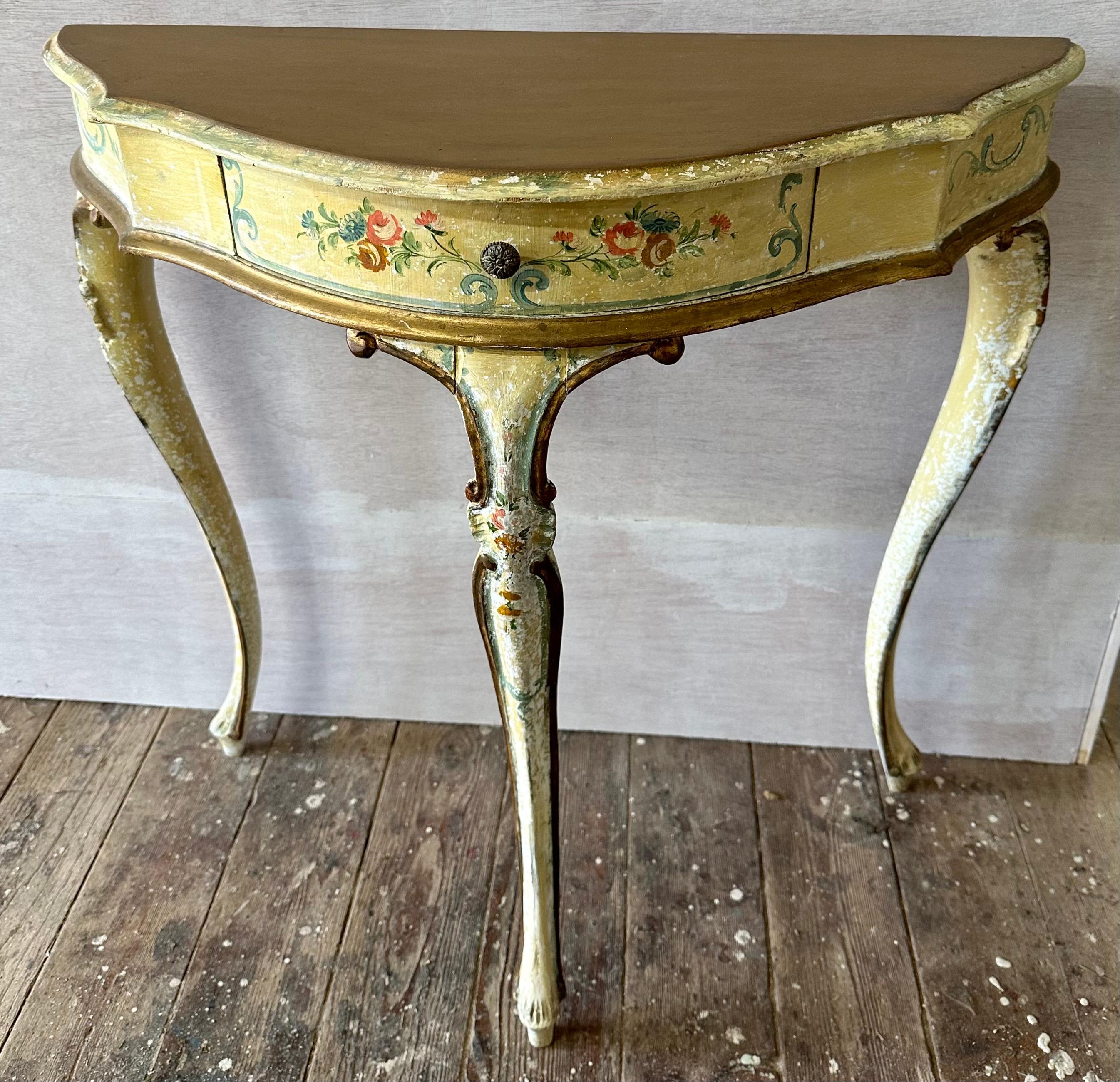 Petitte French Rococo Style Painted Console Table In Good Condition For Sale In Sheffield, MA