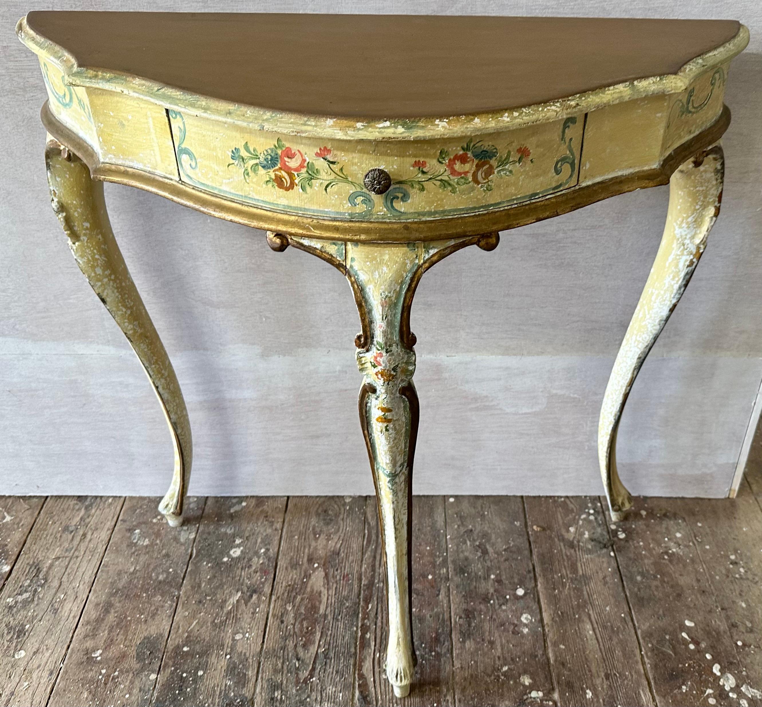 20th Century Petitte French Rococo Style Painted Console Table For Sale