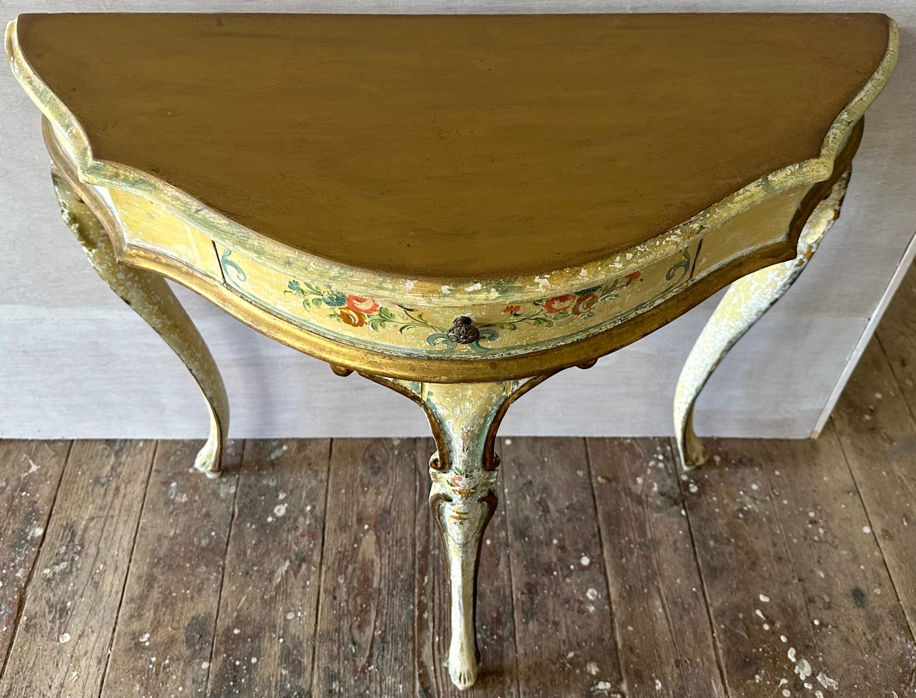 Wood Petitte French Rococo Style Painted Console Table For Sale