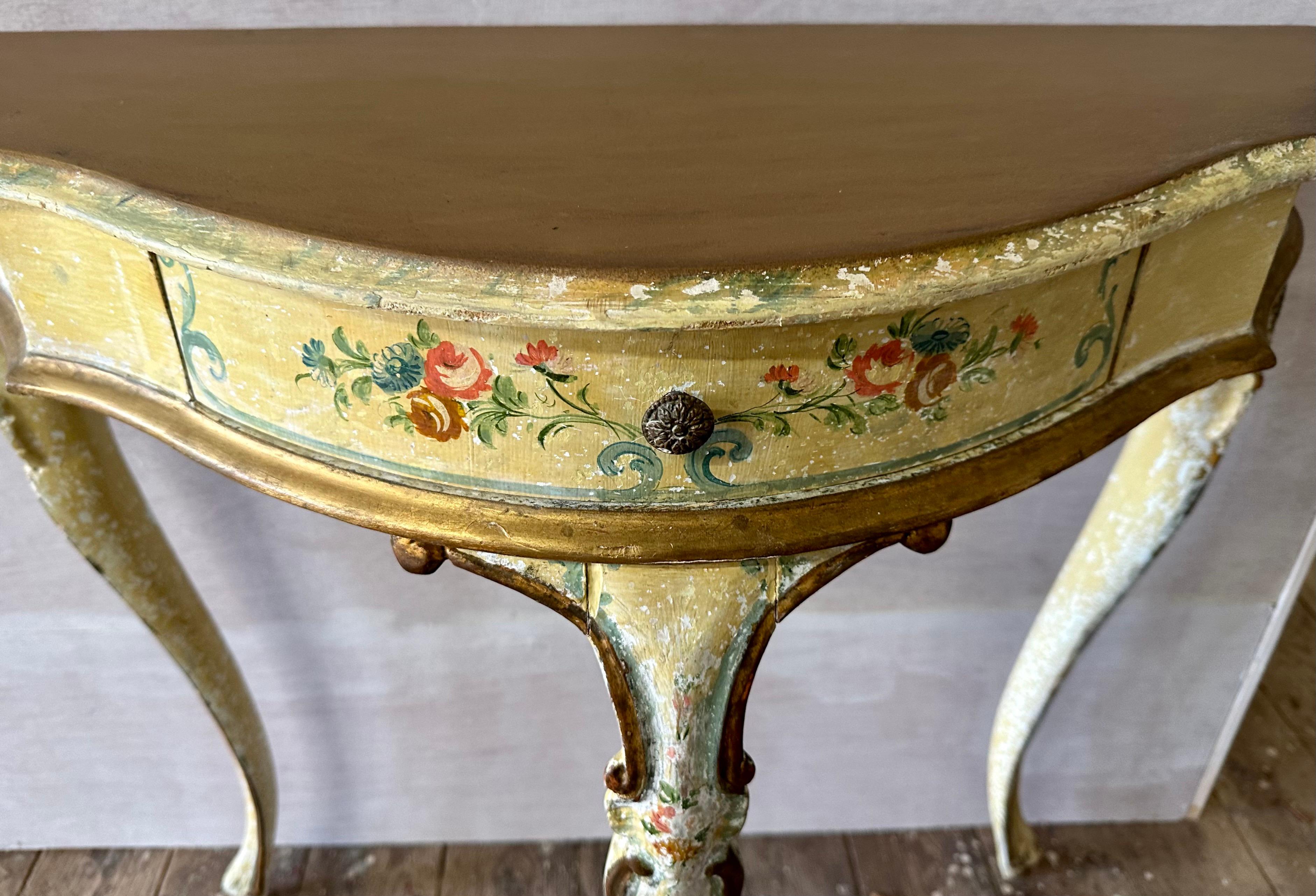Petitte French Rococo Style Painted Console Table For Sale 1