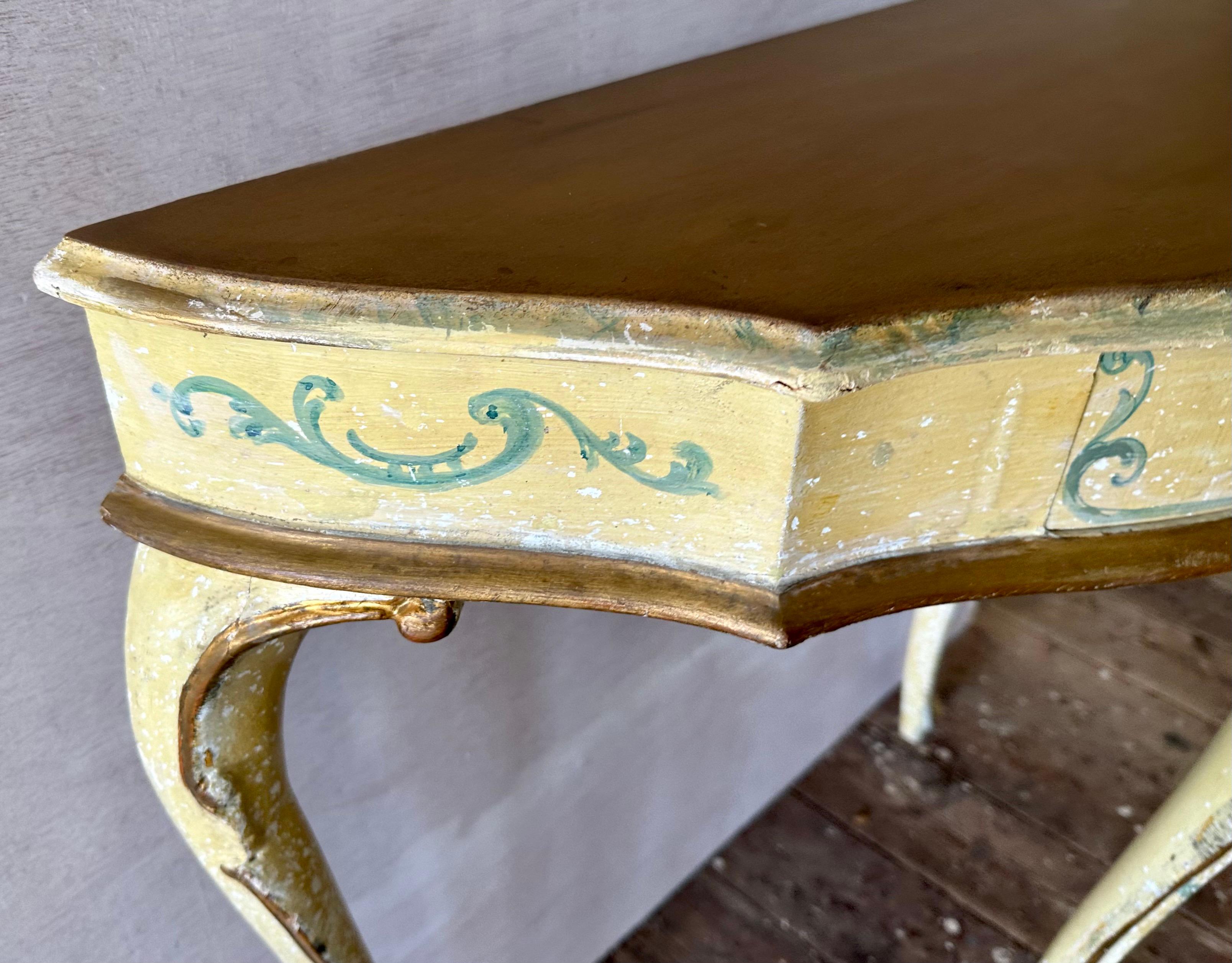 Petitte French Rococo Style Painted Console Table For Sale 2
