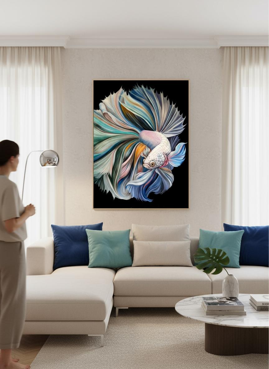 Blue betta - Painting by Petiuk Olga