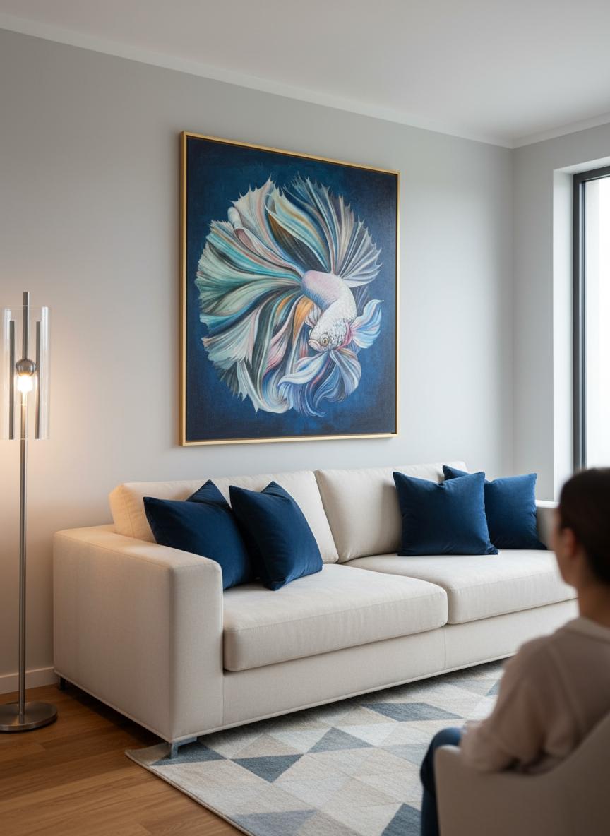 Blue betta - Impressionist Painting by Petiuk Olga