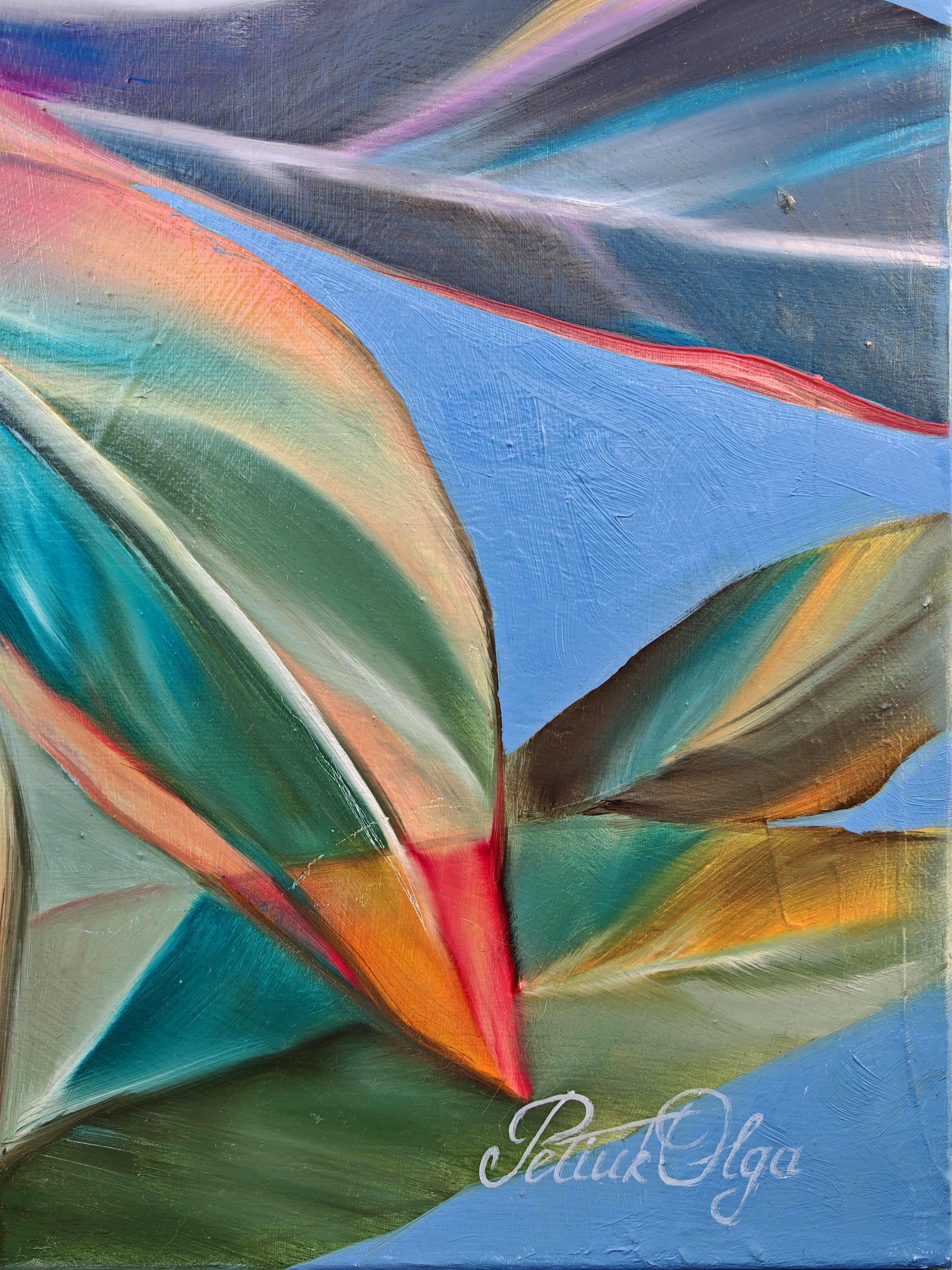 Dieses Gemälde ist eine Reflexion über die flüchtige Natur der Bewegung und die Wechselwirkung von Licht und Form. Der im Raum schwebende Betta-Fisch wird zum Symbol für das Fließen und die Veränderlichkeit der Zeit, seine verschleierten Flossen