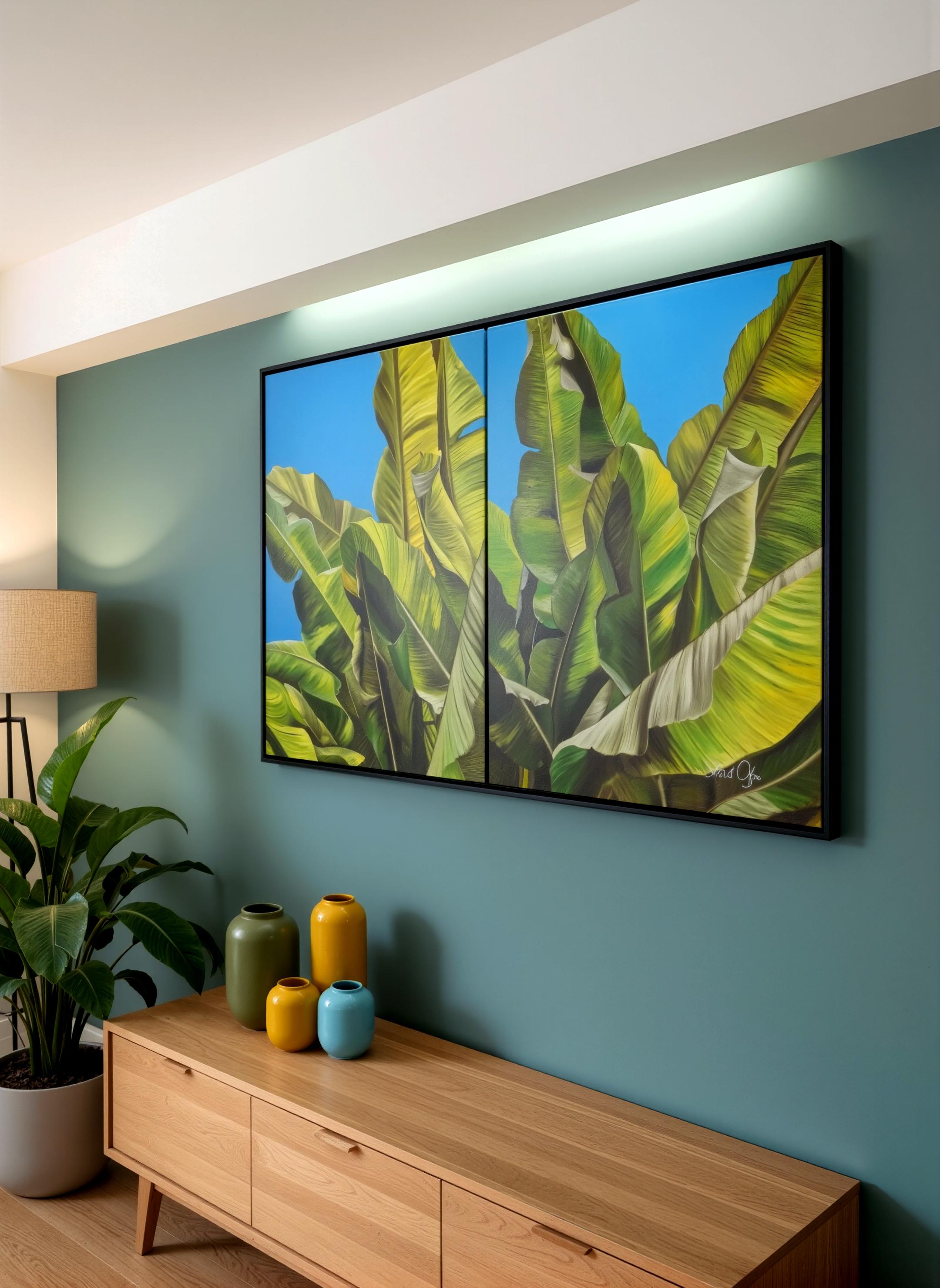 La toile explore un langage de formes, de rythmes et de pauses dans lequel la nature mène un 