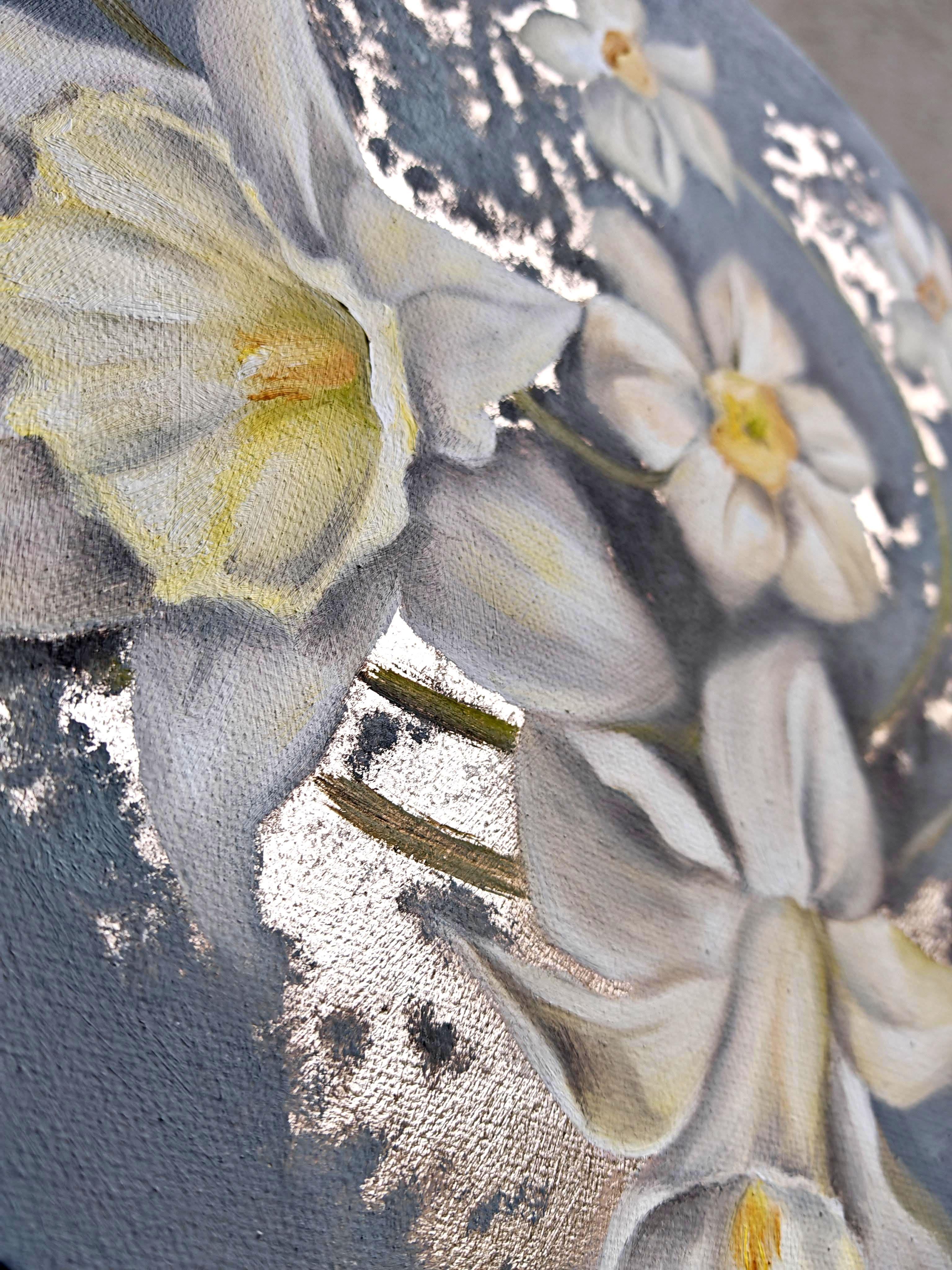 Lunar Echoes - Gray Landscape Painting by Petiuk Olga