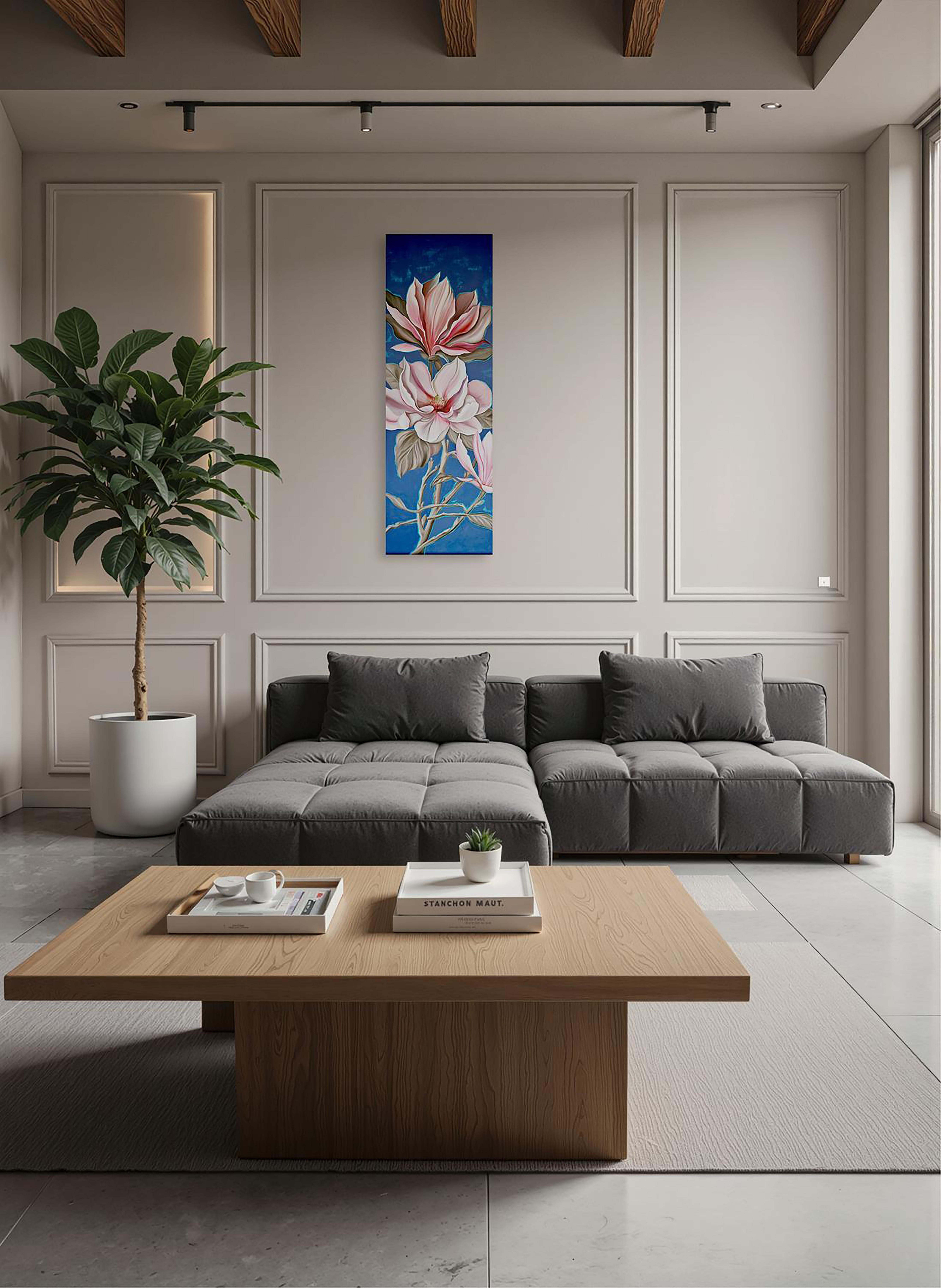 Silence from Which the Magnolia Blooms - Beige Abstract Painting by Petiuk Olga