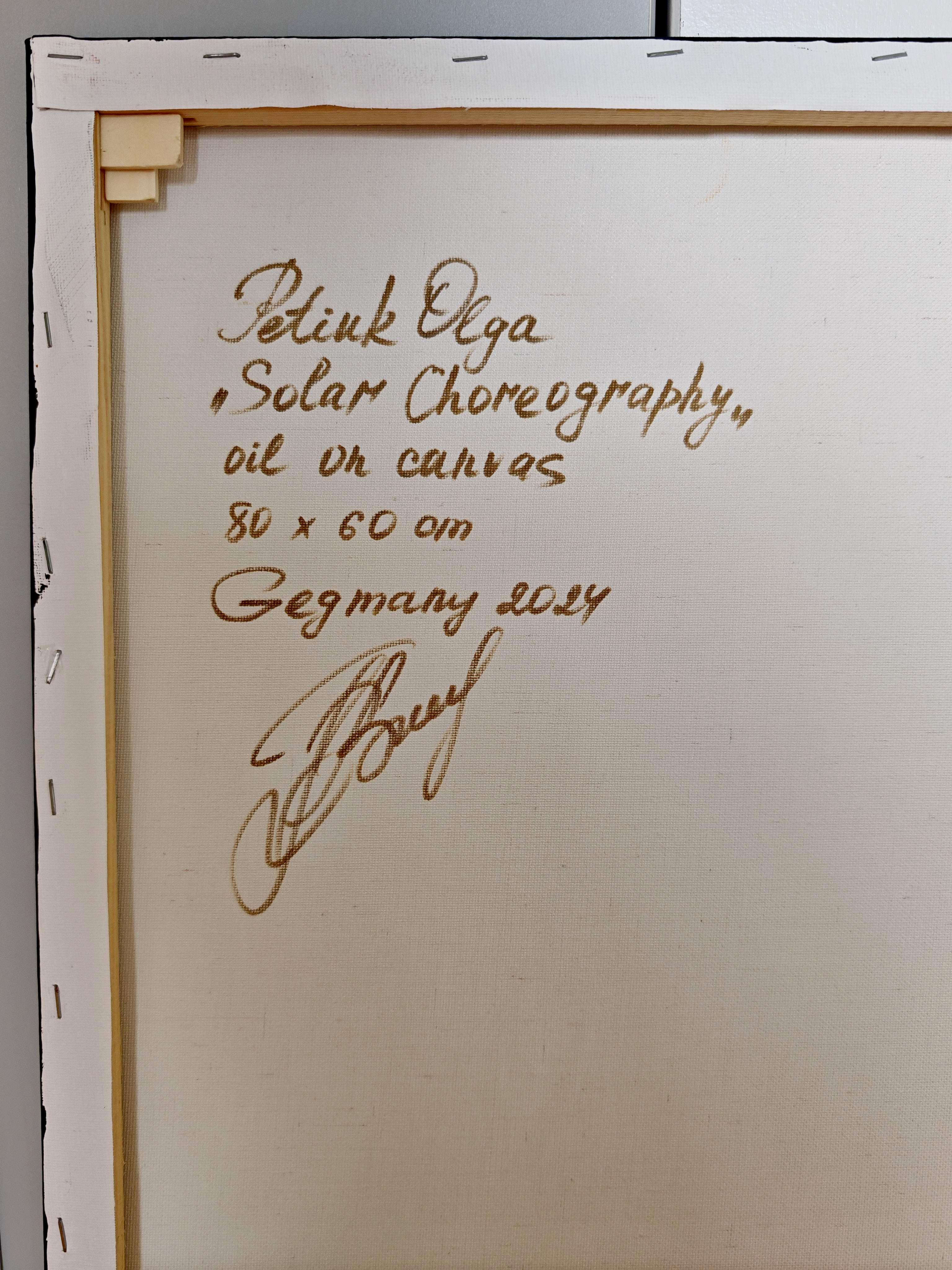Dieses Werk pulsiert im Fieber des ewigen Sommers, in dem das goldene Licht flüssig wird und sich über Oberflächen ergießt, die in ihrem eigenen Rhythmus zu atmen scheinen. Das elektrische Zusammenspiel von Chartreuse und Koralle spricht von den