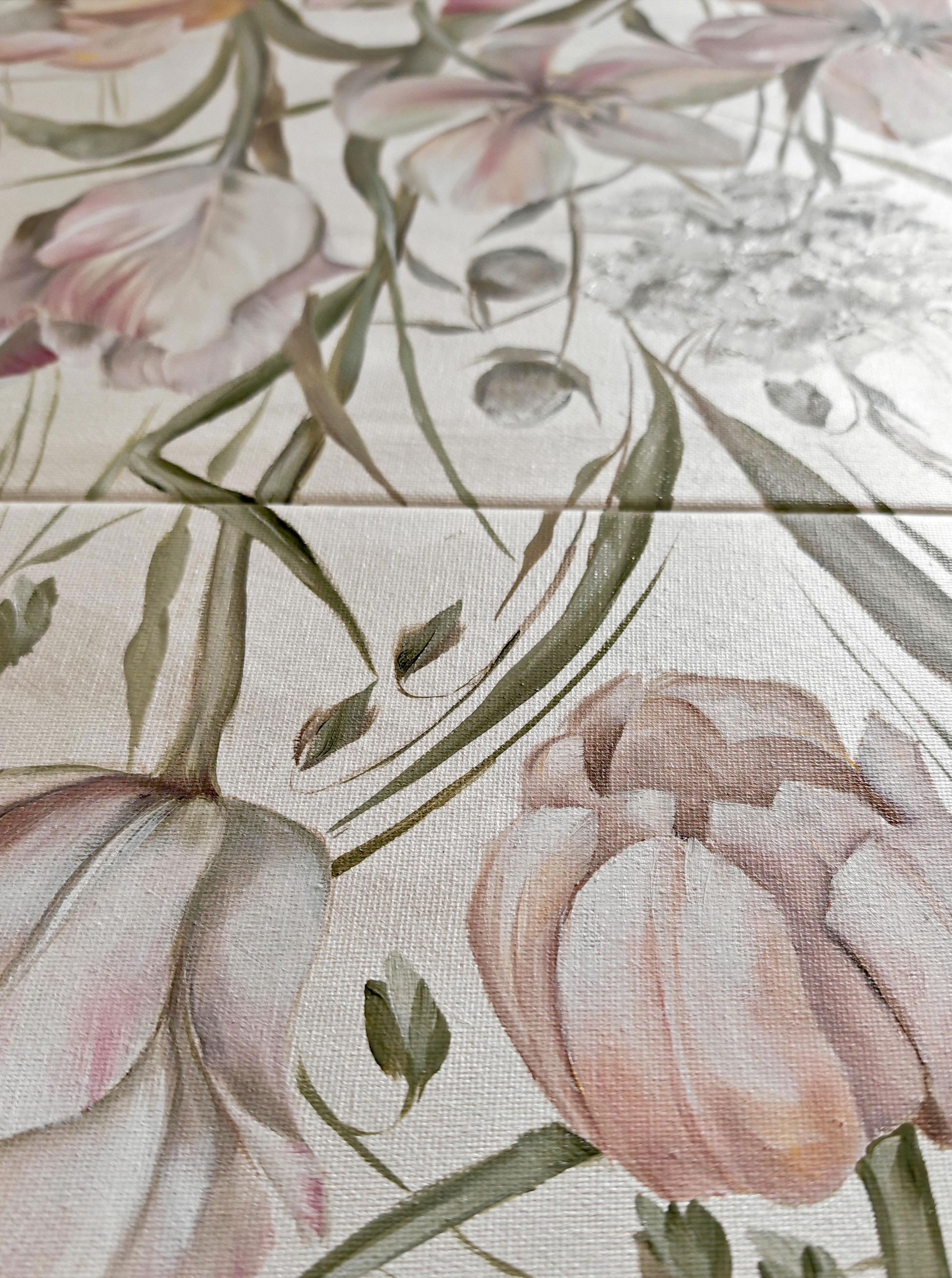 Whispered Garden - Gray Landscape Painting by Petiuk Olga