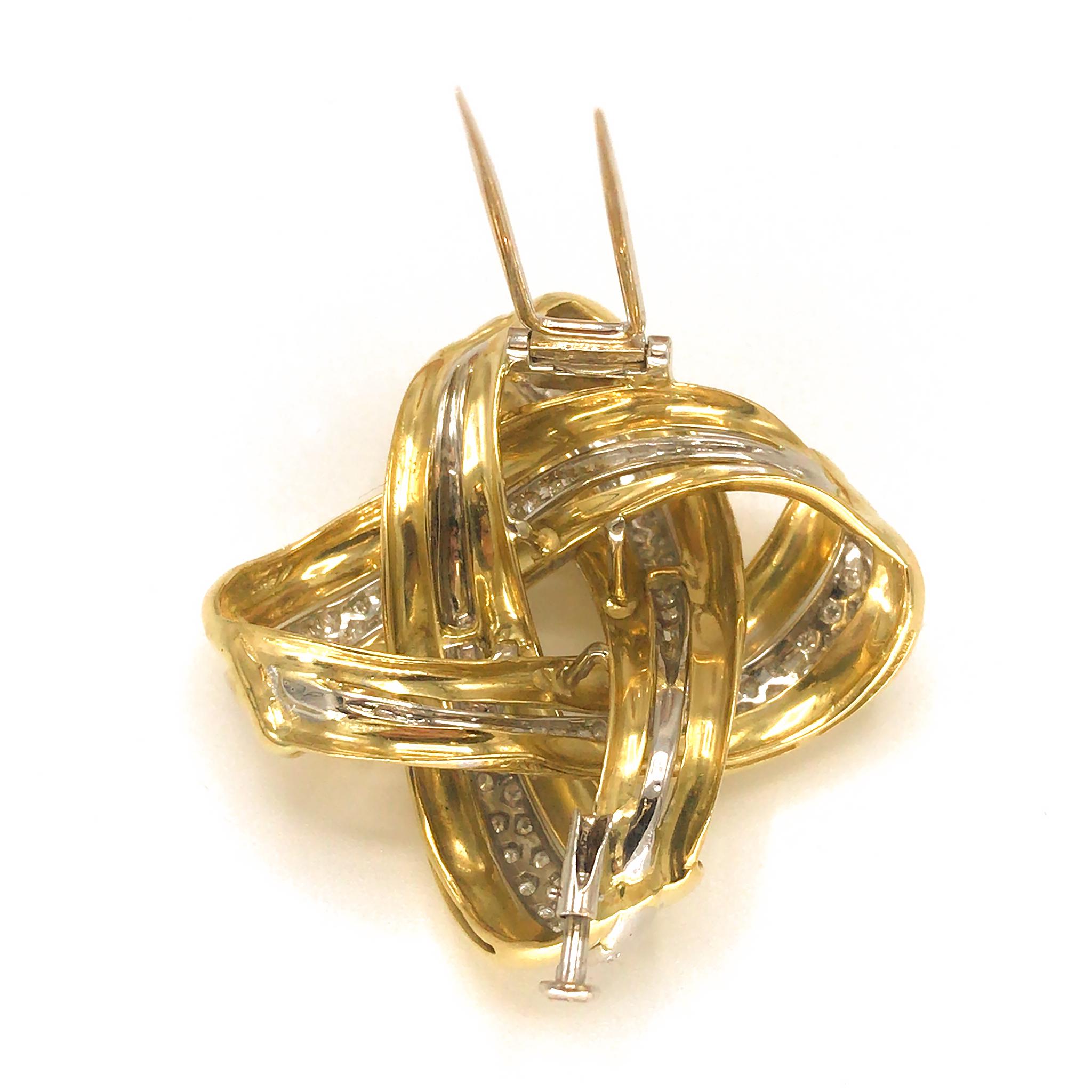 Taille ronde Petochi Broche ancienne en or jaune 18 carats avec diamants en vente