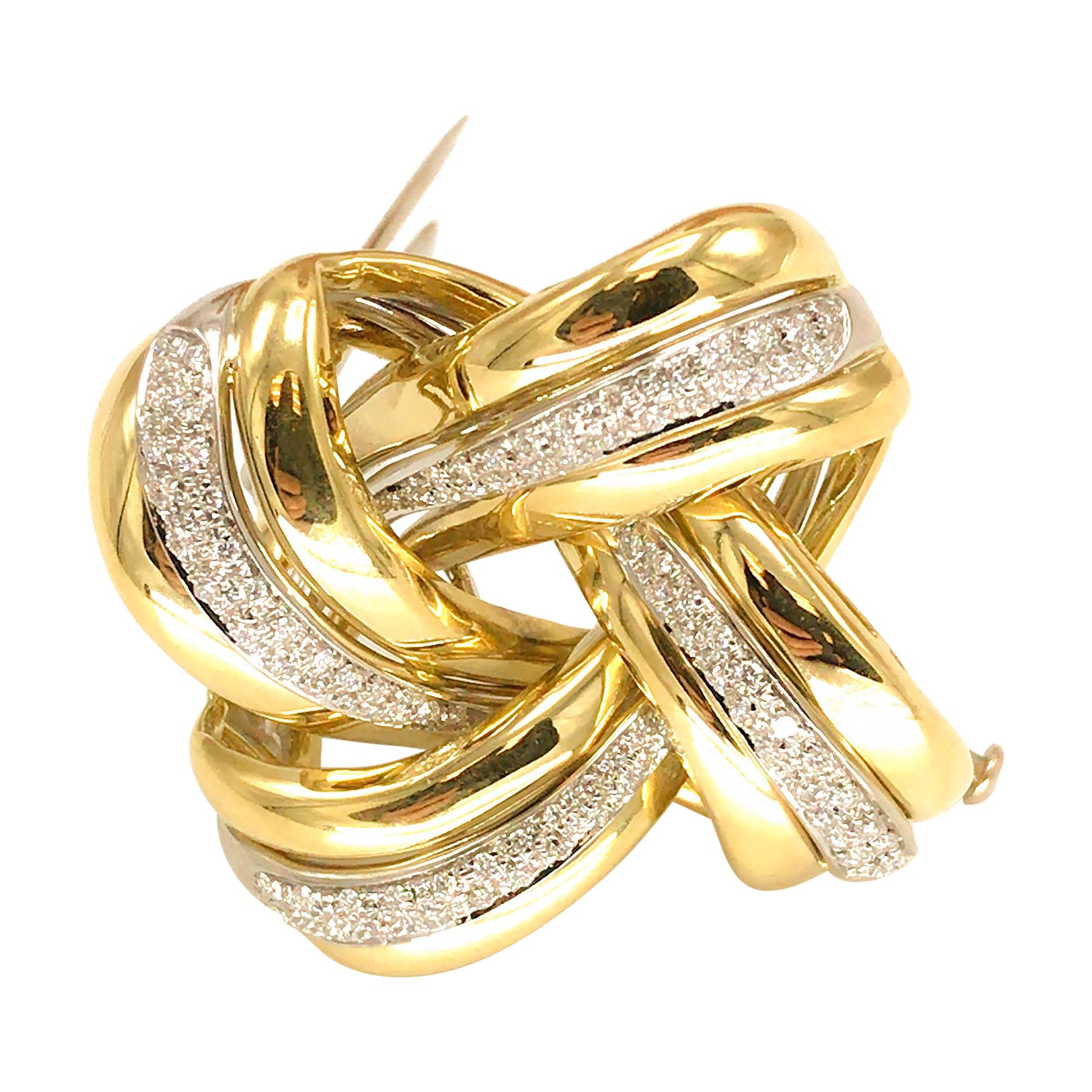 18 Karat Gelbgold Antike Diamant-Brosche von Petochi im Angebot
