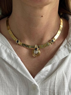 Petochi 2.97tcw Diamond 2.12tcw Sapphire 18k Tri Tone Collar Necklace 1980s