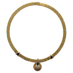 Petochi 2.97tcw Diamond 2.12tcw Sapphire 18k Tri Tone Collar Necklace 1980s