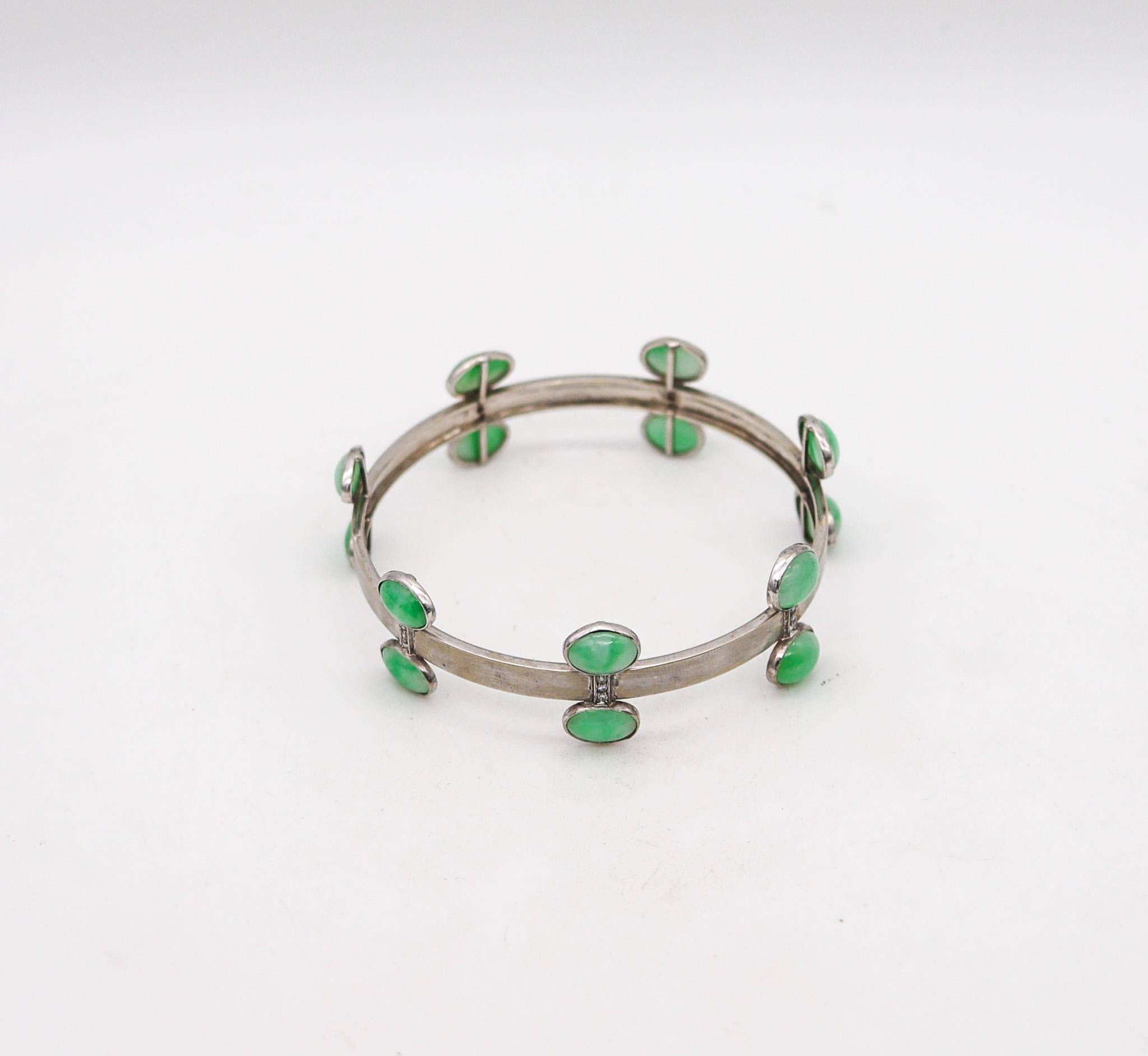 Modern Petochi Bangle Bracelet In 18Kt White Gold With 27.56 Ctw In Diamonds & Jadeite For Sale