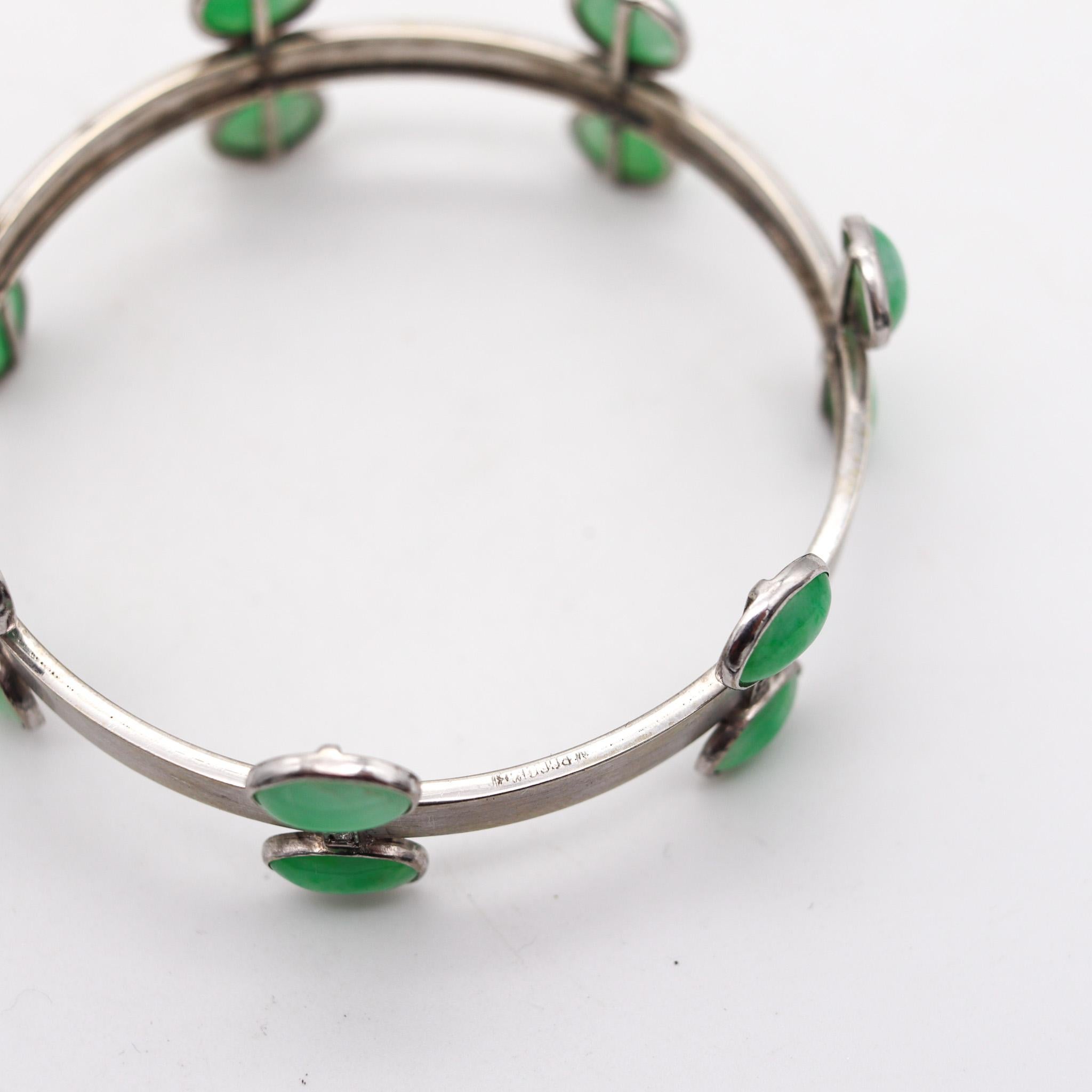 Brilliant Cut Petochi Bangle Bracelet In 18Kt White Gold With 27.56 Ctw In Diamonds & Jadeite For Sale