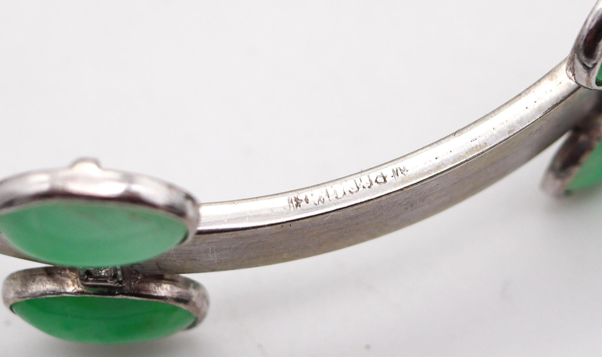 Petochi Bangle Bracelet In 18Kt White Gold With 27.56 Ctw In Diamonds & Jadeite In Excellent Condition For Sale In Miami, FL