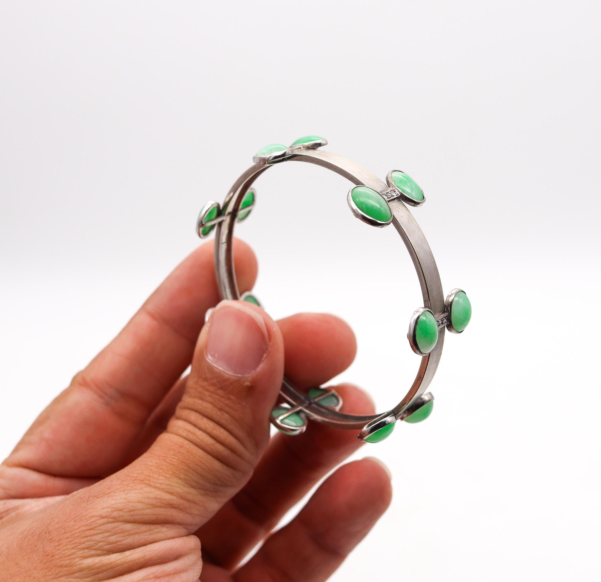 Women's Petochi Bangle Bracelet In 18Kt White Gold With 27.56 Ctw In Diamonds & Jadeite For Sale