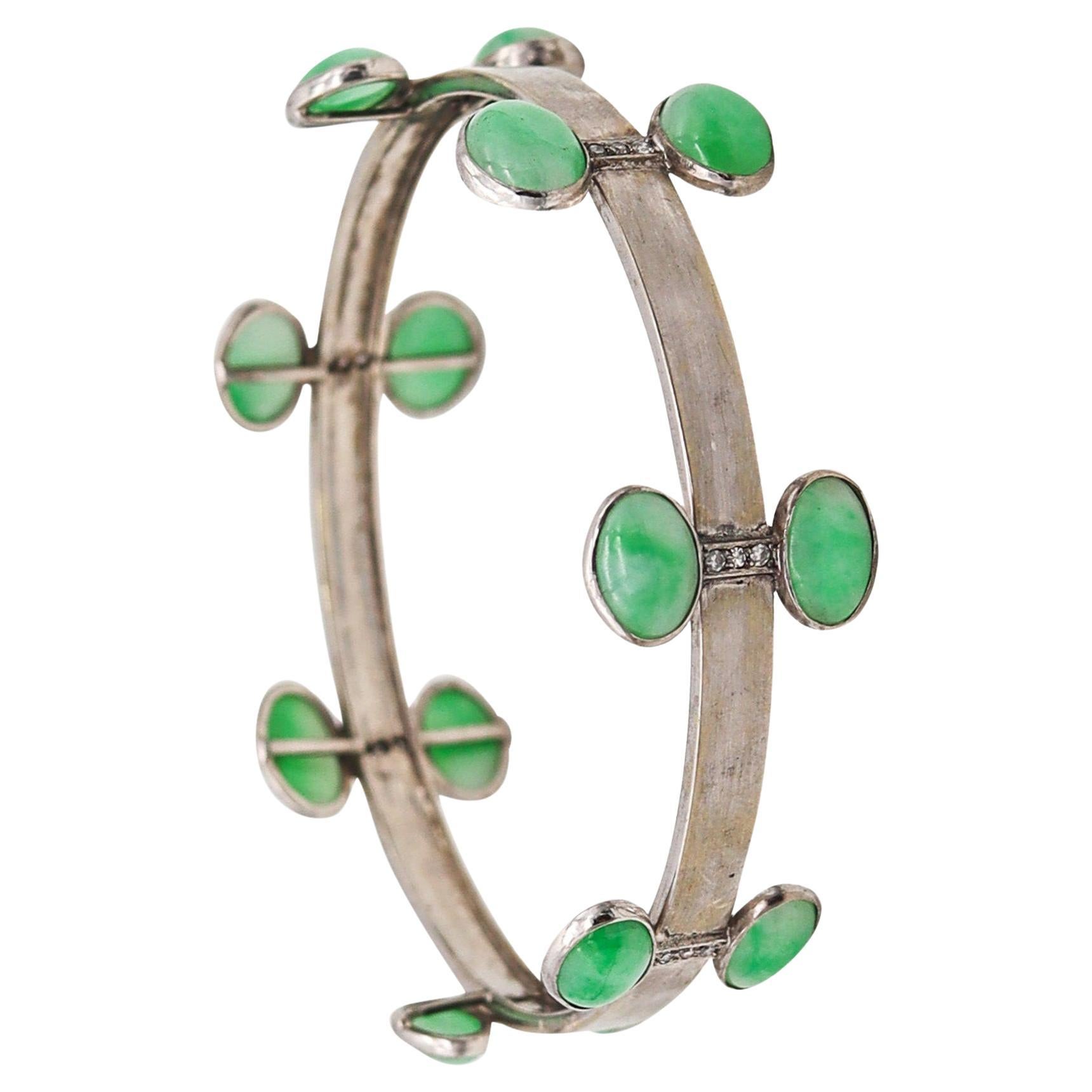 Petochi Bangle Bracelet In 18Kt White Gold With 27.56 Ctw In Diamonds & Jadeite For Sale