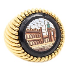 PETOCHI Firenze Roman Revival Ring With Micro Mosaic In Solid 18Kt Yellow Gold
