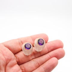 PETOCHI Rock Quartz Clips-On Earrings In 18Kt Yellow Gold With Round Amethysts