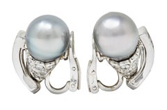 Petochi Vintage 3.25 Carat Diamond Cultured Pearl Platinum Ear-Clip Earrings