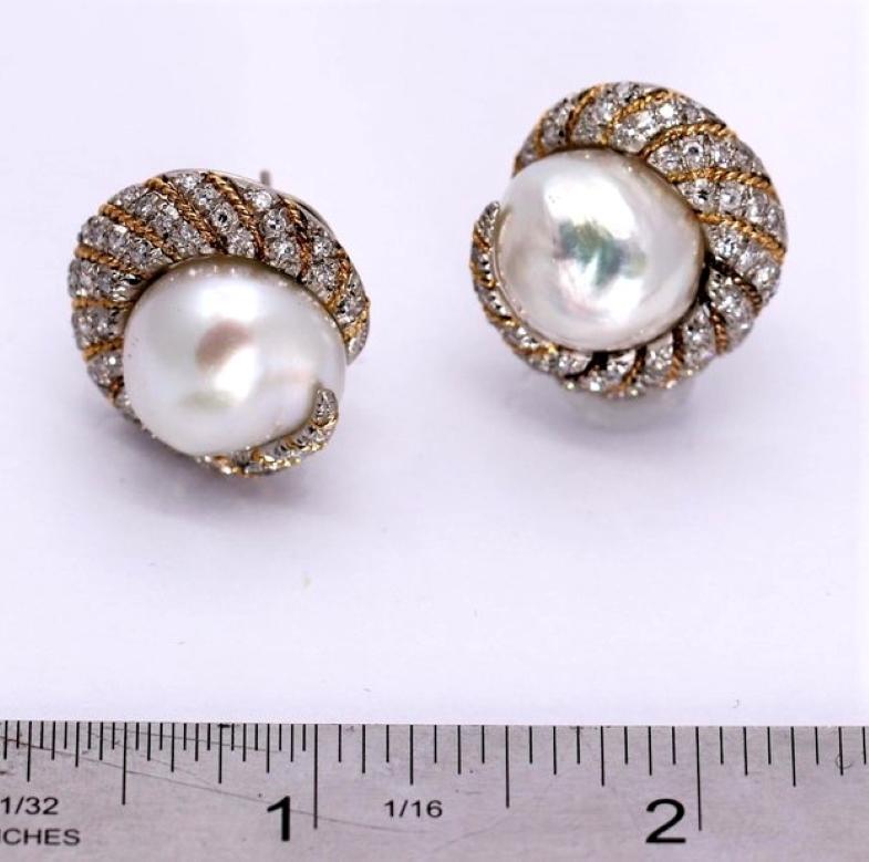 Petochi Yellow and White Gold Earrings with Diamonds and South Sea Pearls 1