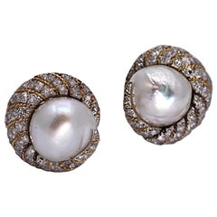Petochi Yellow and White Gold Earrings with Diamonds and South Sea Pearls