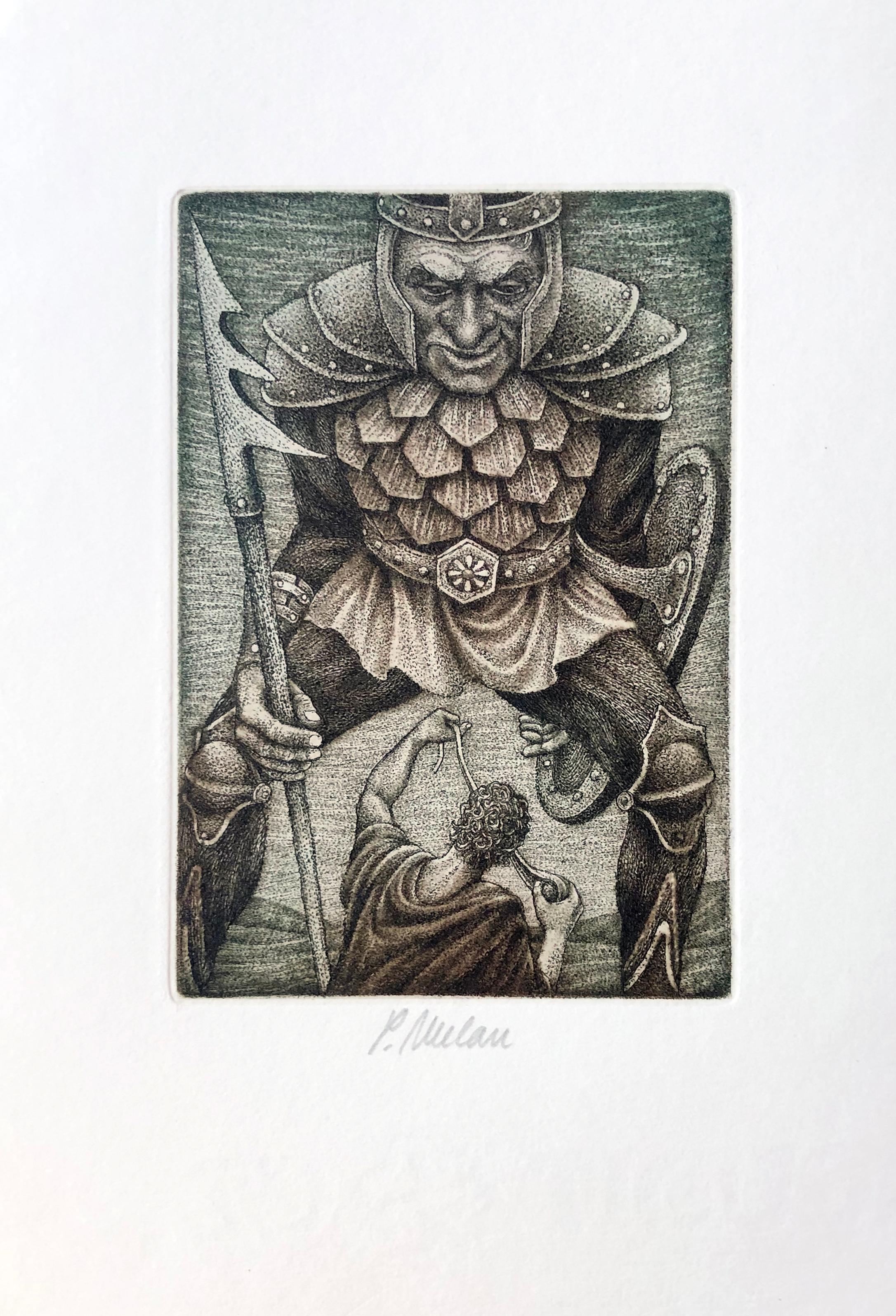 David and Goliath, ex libris print by Petr Melan For Sale 1