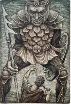 David and Goliath, ex libris print by Petr Melan