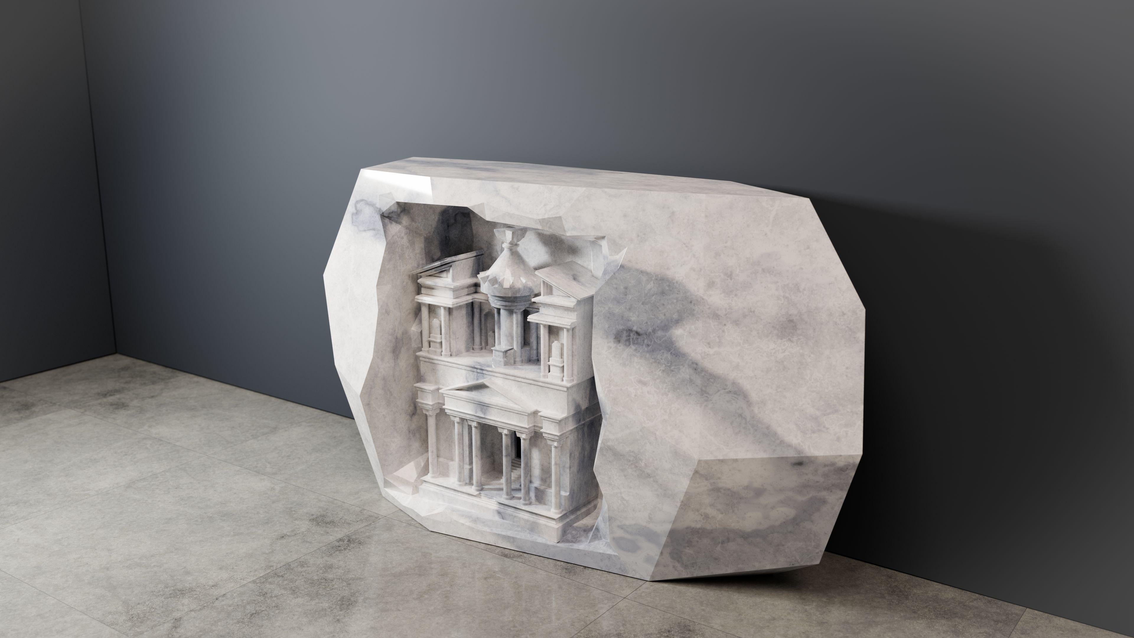Table console sur mesure en marbre sculpté Emperador Neuf - En vente à London, GB